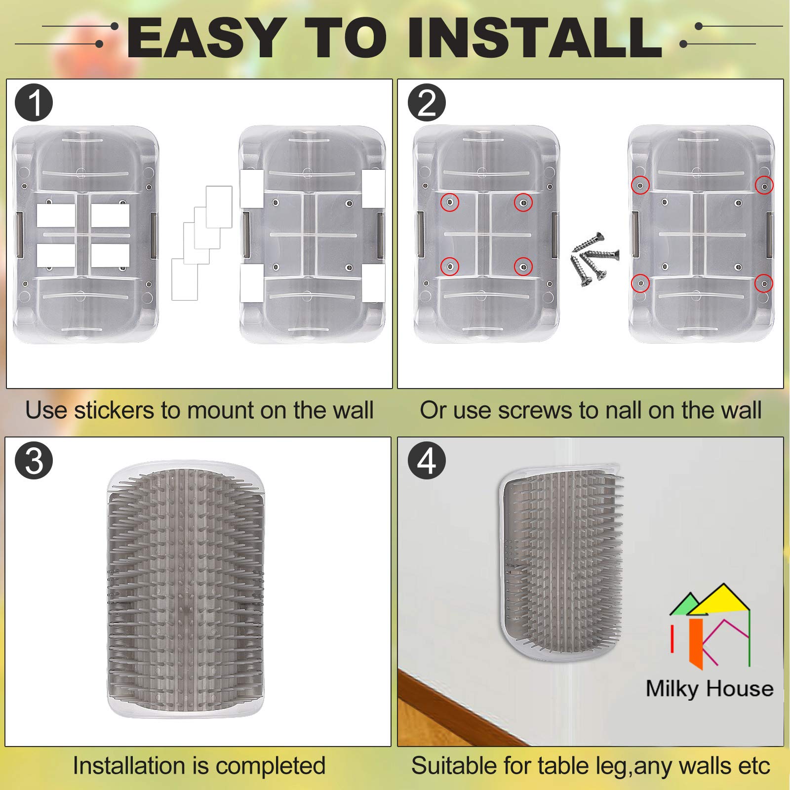 Cat Self Groomer Arch 4Pcs Self Cleaning Slicker Brush Upgraded Cat Brushes Wall Corner For Shedding Grooming, Softer Massager Comb Interactive Toy For Short Long Haired Cats Fur Pets Dog Kitten Puppy