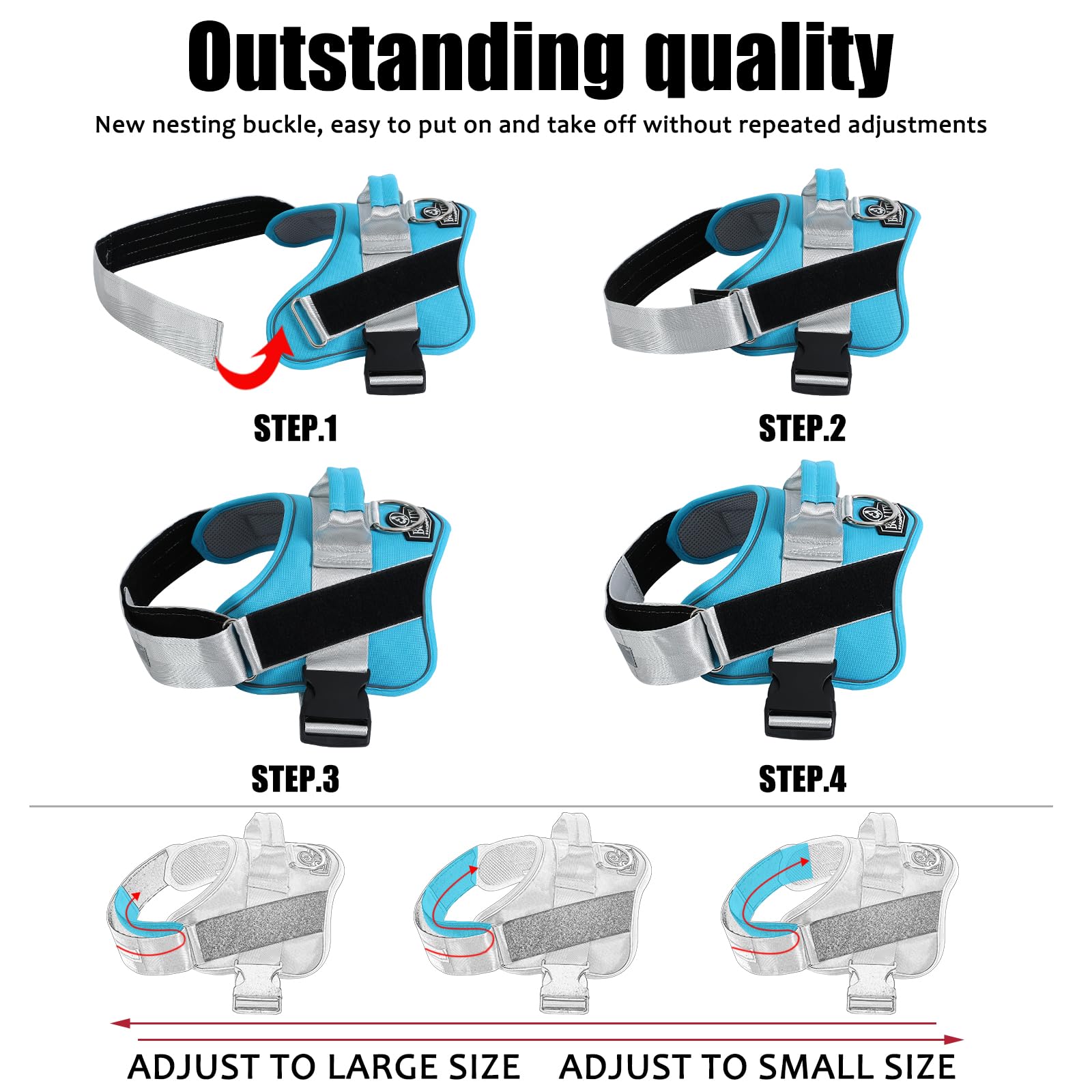 Bolux Dog Harness, No-Pull Reflective Dog Vest, Breathable Adjustable Pet Harness With Handle For Outdoor Walking - No More Pulling, Tugging Or Choking (Oceanicblue, Xx-Large (Pack Of 1))