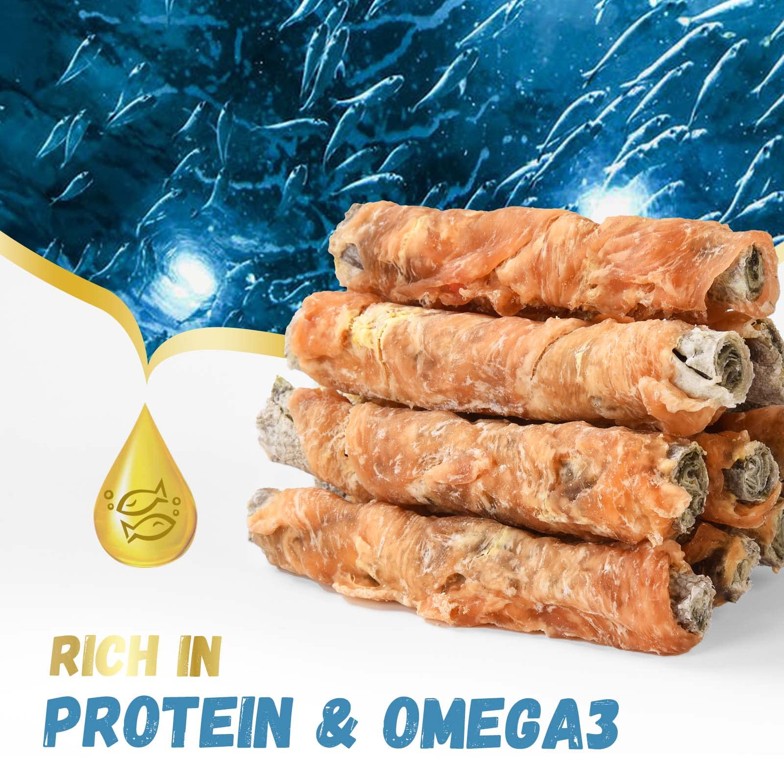 Pawmate Dog Treats Chicken Wrapped Cod Fish Skin Sticks, Healthy High Protein Omega3 Cod Twist Dog Chews Real Chicken Wrap Teeth