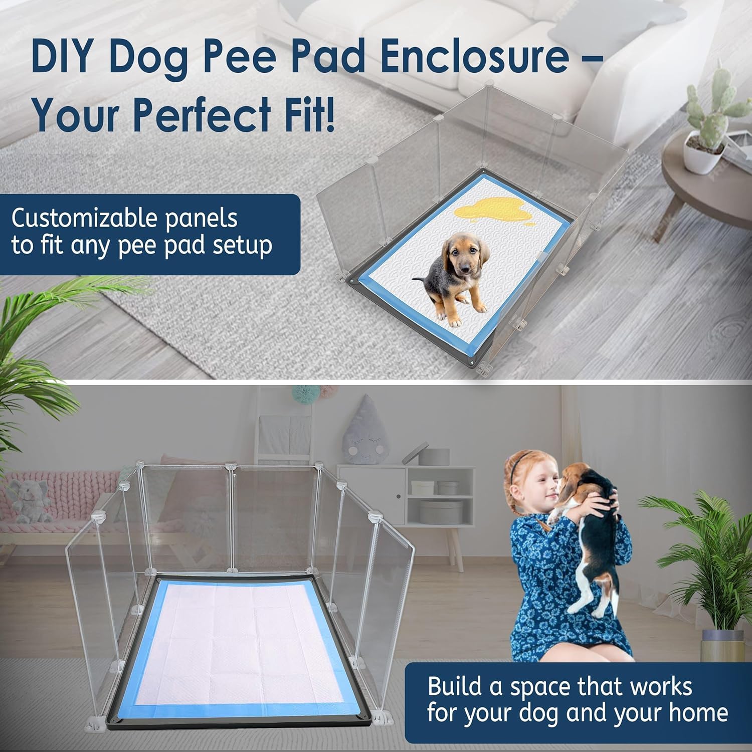 Tidyfriend Litter Box Splash Guard 32 X 24 Inches, Dog Litter Box Shield Guard, Easy To Clean Indoor Dog Fence (White Fence Only