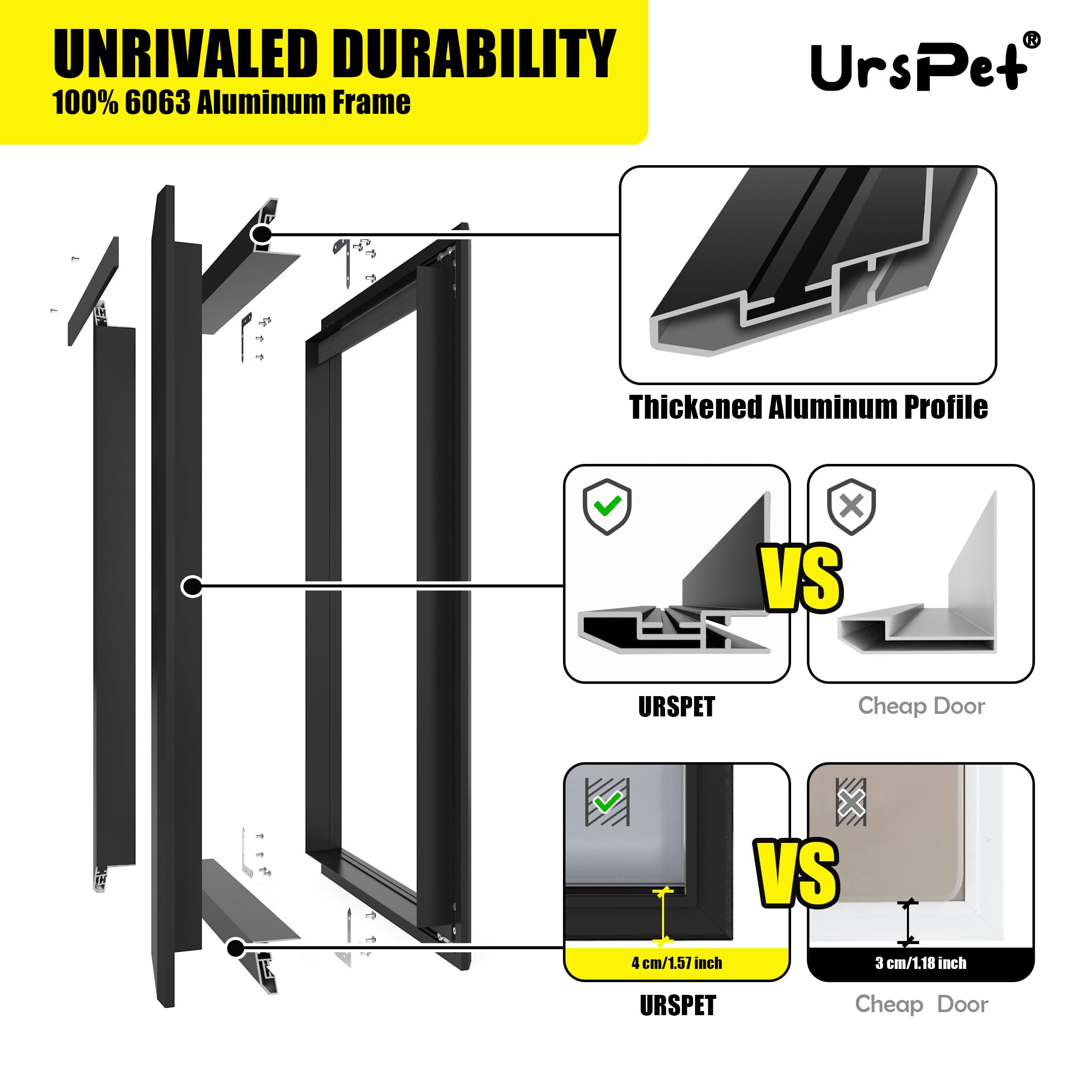 Aluminum Large Dog Door For Exterior Doors, Cutout Size 12.2''W X 18''H, Heavy Duty For Extreme Weather, Energy-Saving, Easy To