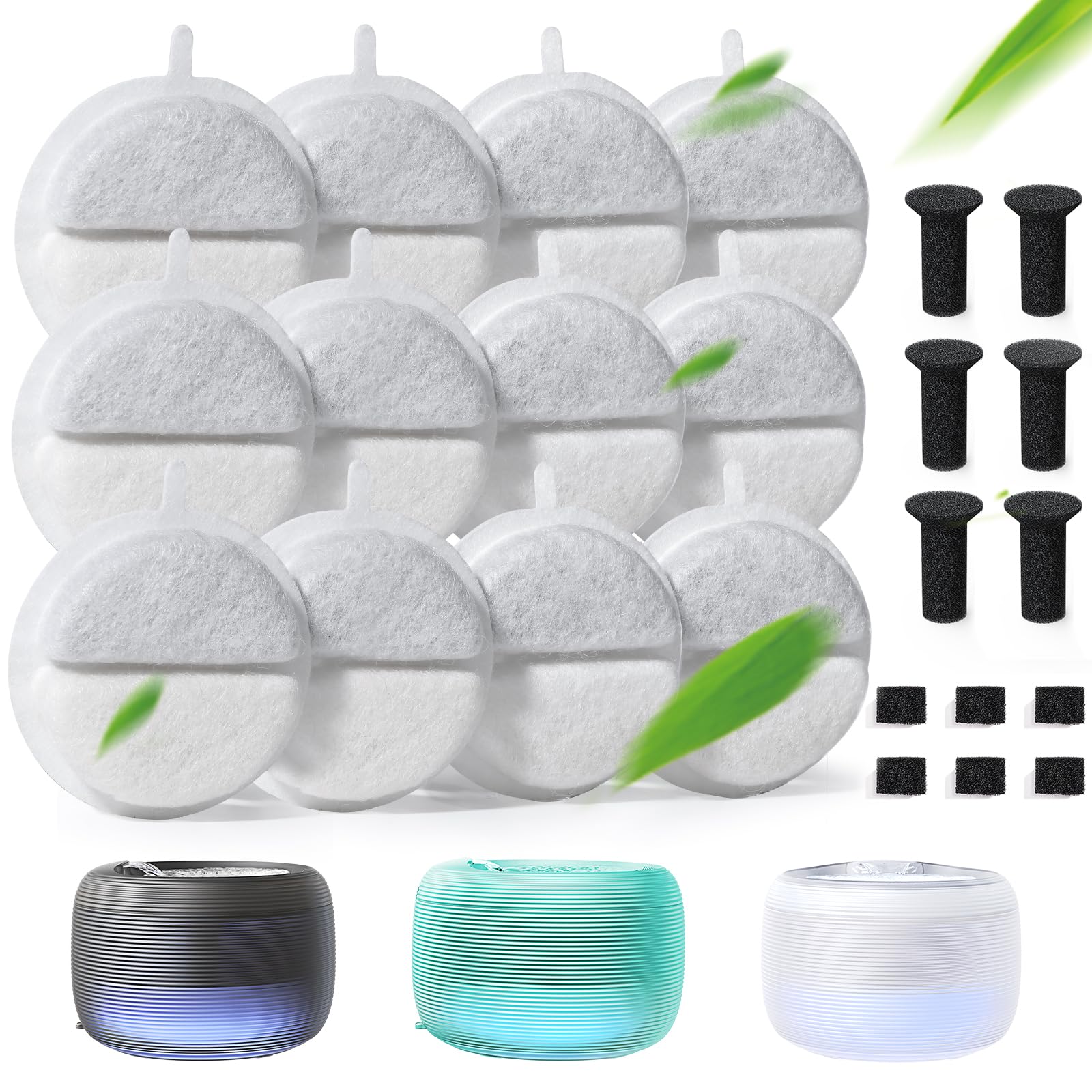 FEELNEEDY 6 Pack Cat Water Fountain Filter & 6 Pack Pump Filter Sponges Replacement, Pet Water Fountain Filter for 84 fl oz/2.5L