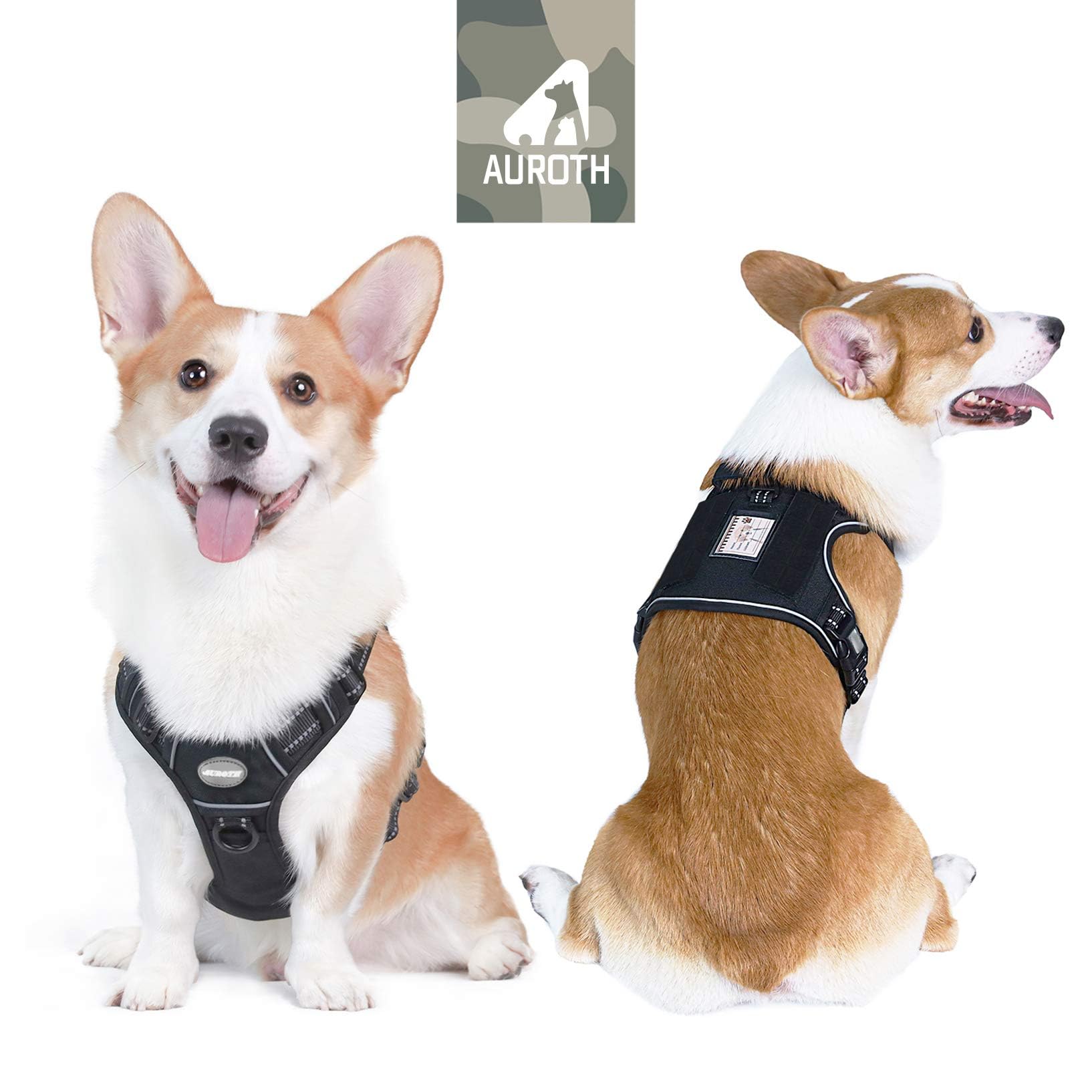 Auroth Tactical Harness For Small Medium Dogs No Pull Adjustable Pet Harness Reflective K9 Working Training Easy Control Vest Military Service Dog Harnesses Black M
