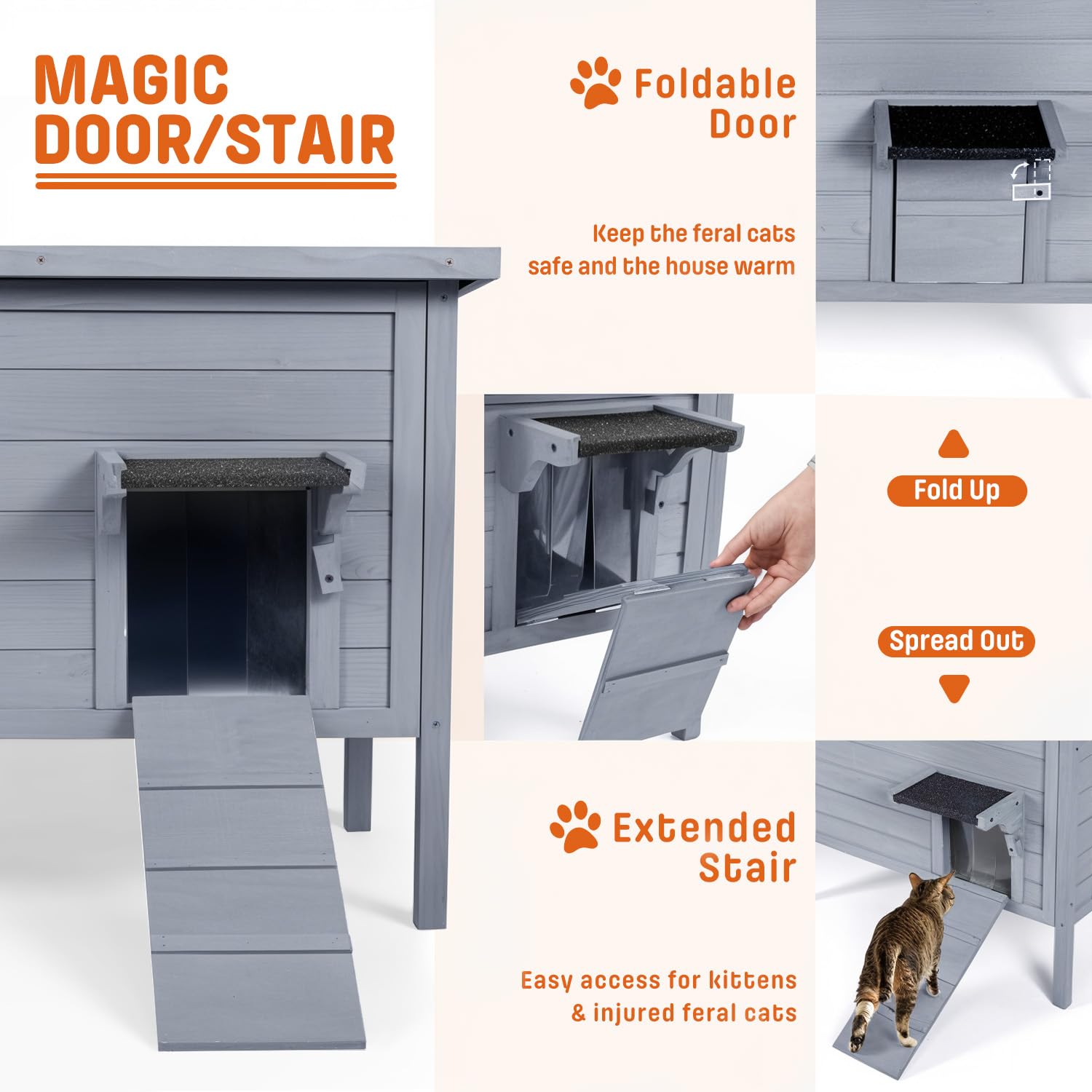 BRIOPAWS Outdoor-Cat-House-Insulated | Feral-Cat-Shelter for Winter | Weatherproof | Large Wooden Pet House for Multiple Cats |