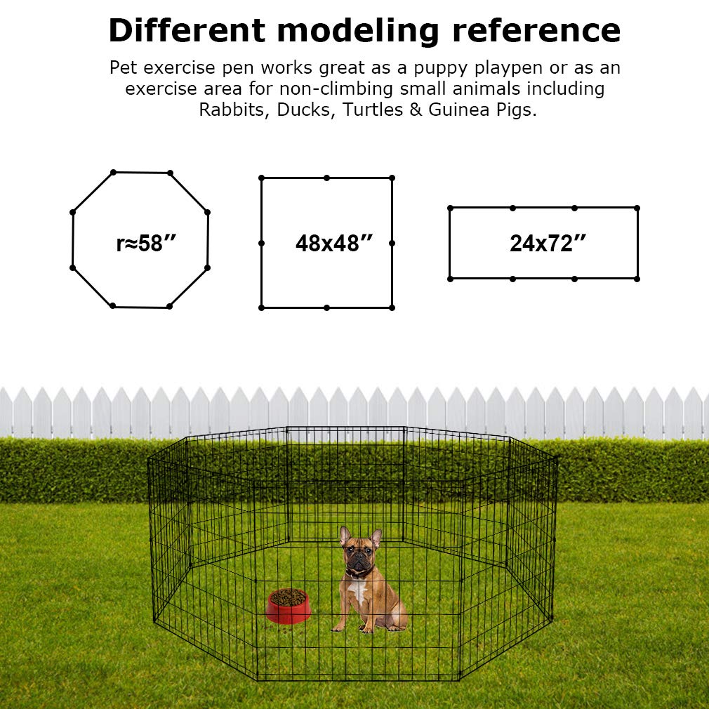 Bestpet Dog Pen Dog Playpen Puppy Pet Playpen 8 Panel Indoor Outdoor Metal Portable Folding Animal Exercise Dog Fence,24',Black