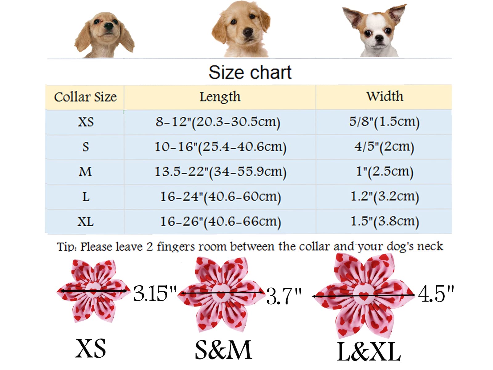 Aring Pet Valentine's Day Dog Collar - Adjustable Cotton X-Small Pink Heart with Flower Design