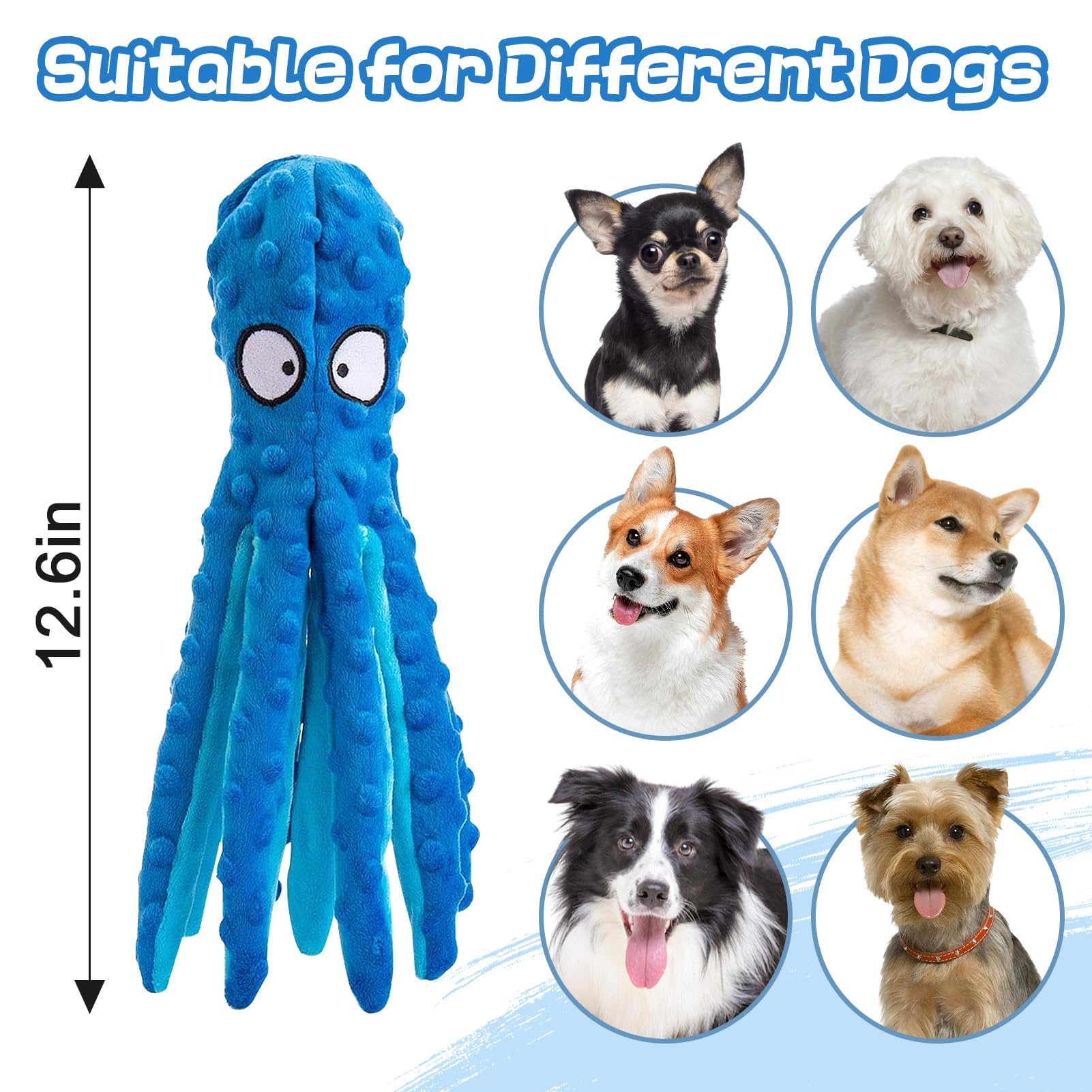 Alphatool Squeaky Dog Toys - Soft Plush Chew Crinkle Puppy Toys to Keep Them Busy, Octopus No Stuffing Interactive Essentials fo