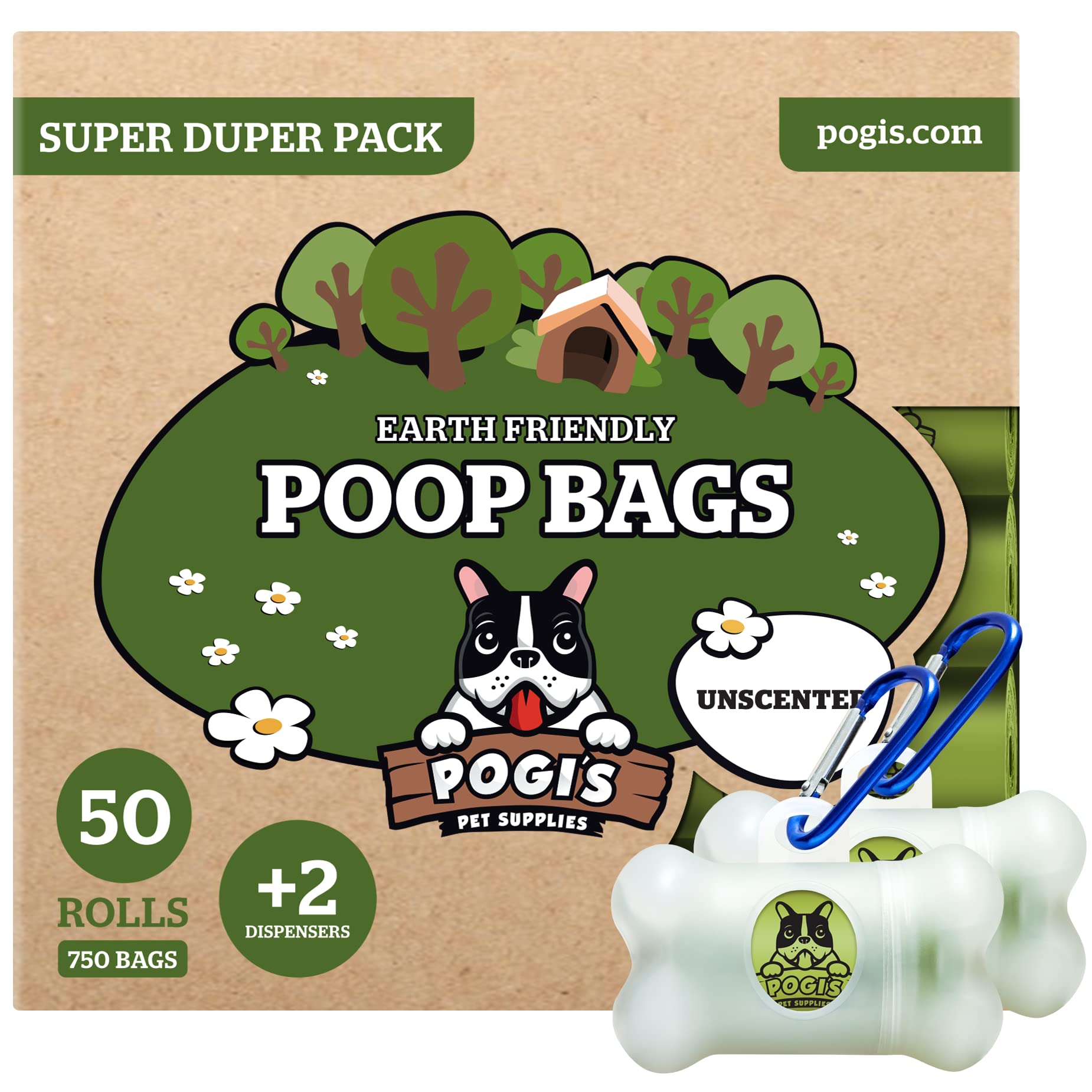 Pogi’S Dog Poop Bags - 50 Unscented Rolls (750 Doggie Poop Bags) + 2 Dog Poop Bag Holders For Leashes - Leak-Proof Dog Waste Bags - Ultra Thick, Extra Large Poop Bags For Dogs