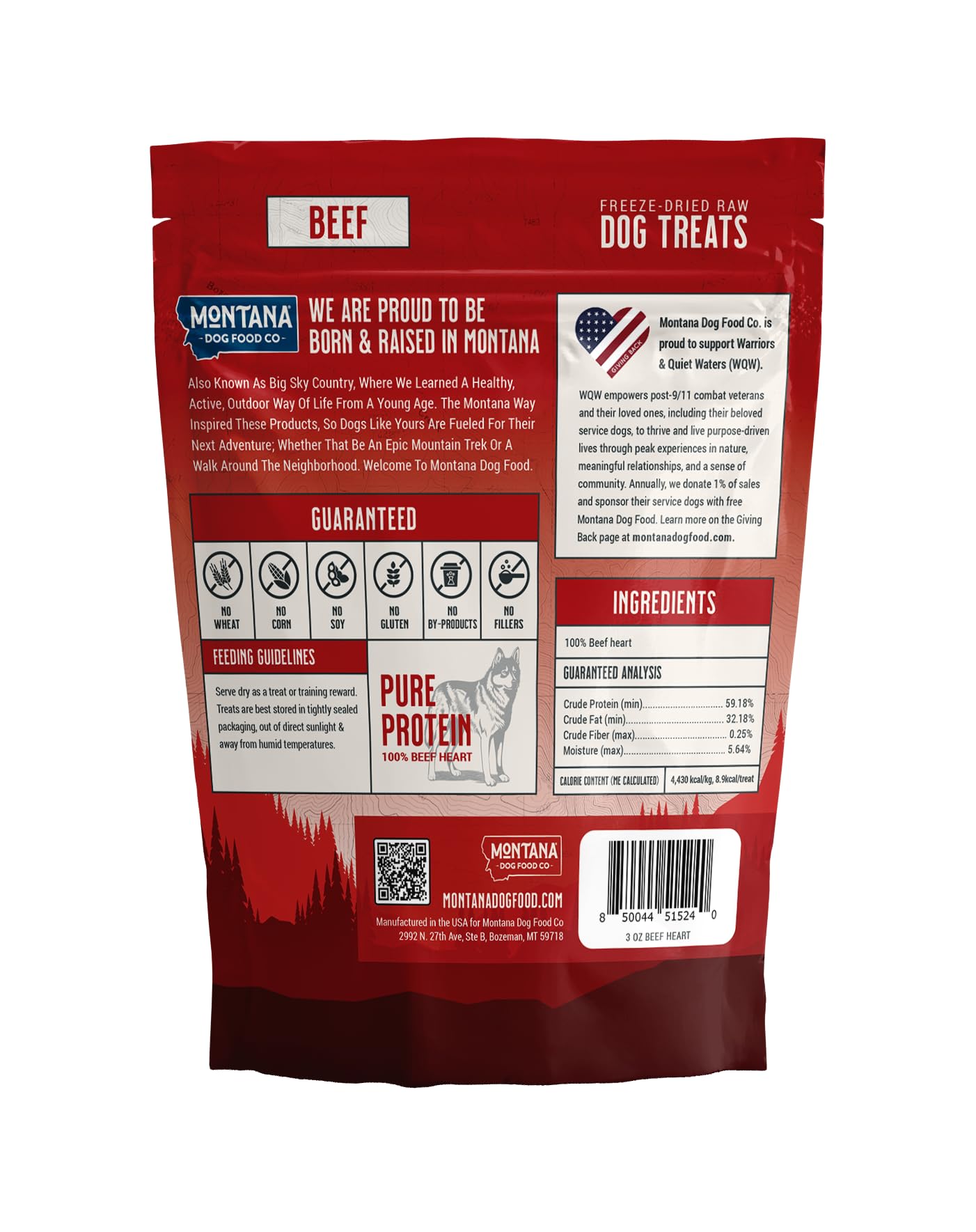 MONTANA DOG FOOD CO. Freeze-Dried Beef Heart Dog Treats (Trail Snacks) - 100% Natural, Single Ingredient, High Protein, Grain-Fr