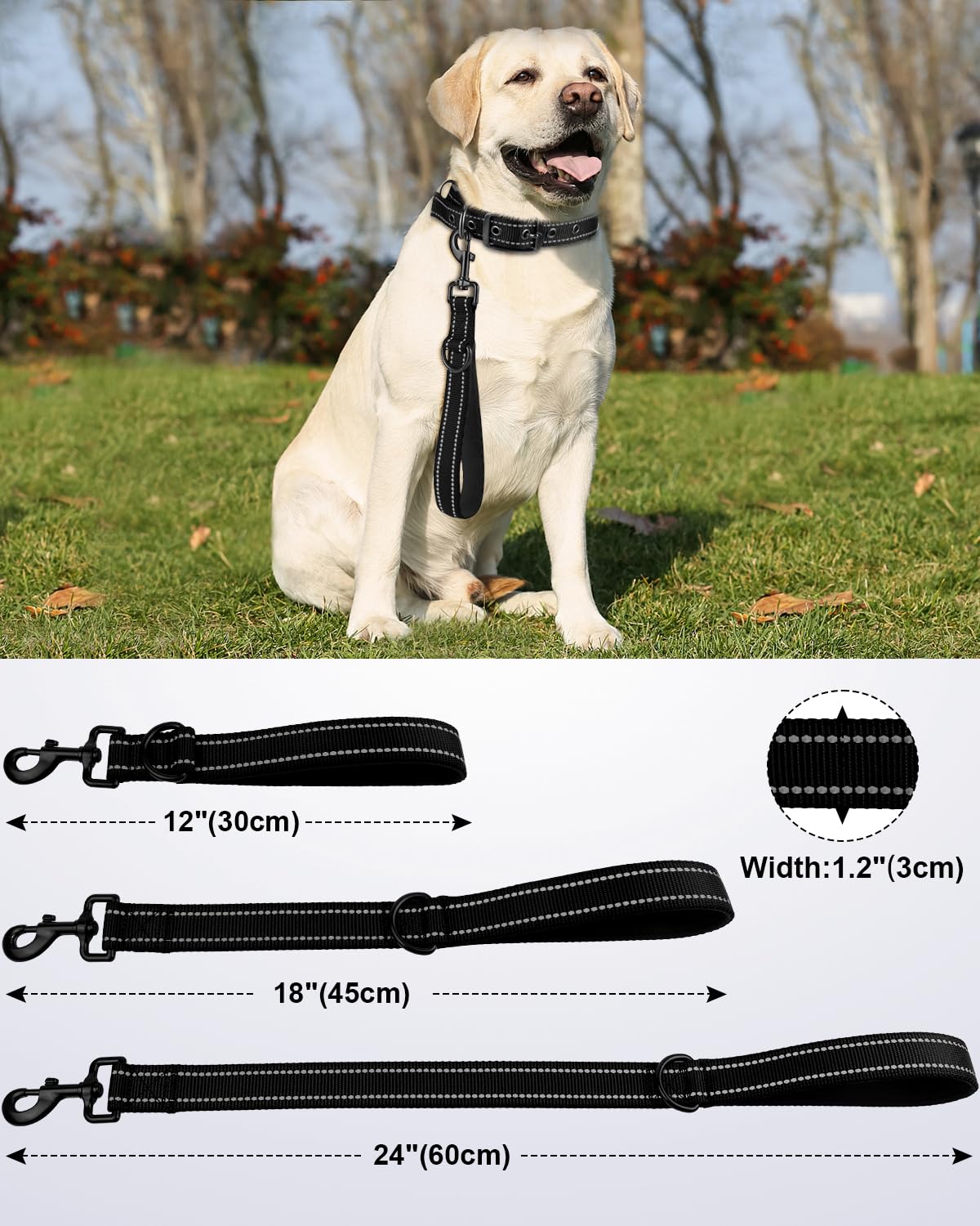 Joytale Strong Short Dog Leash 2FT, 1.2 Inch Wide, Heavy Duty, Padded Handle for Traffic Control, Reflective Leash for Medium an