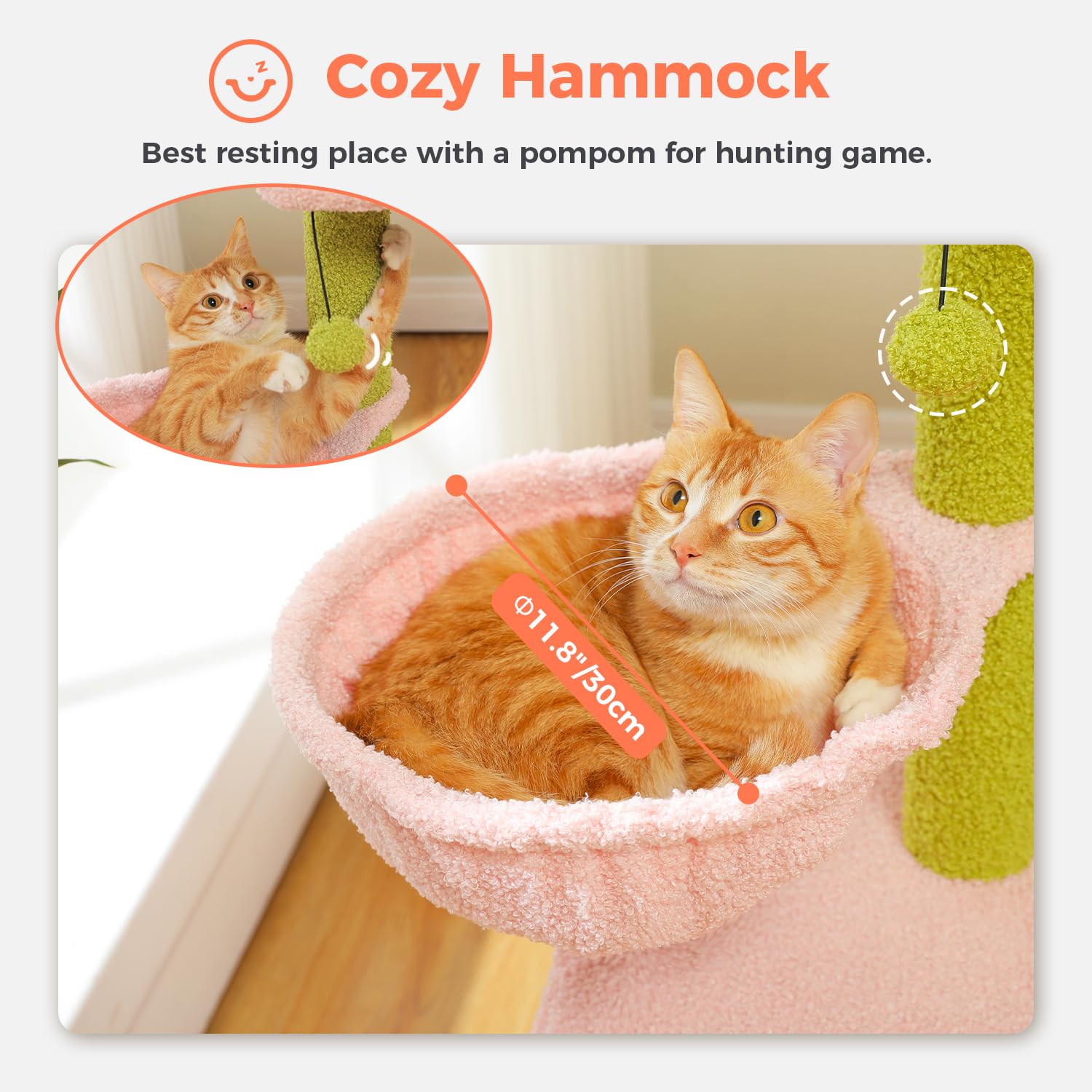 Uymi Pink Cat Tree For Indoor Cats With Metal Frame Carpet Hammock, 32 Cute Cat Tower With Cozy Condo, Top Perch, Scratching P