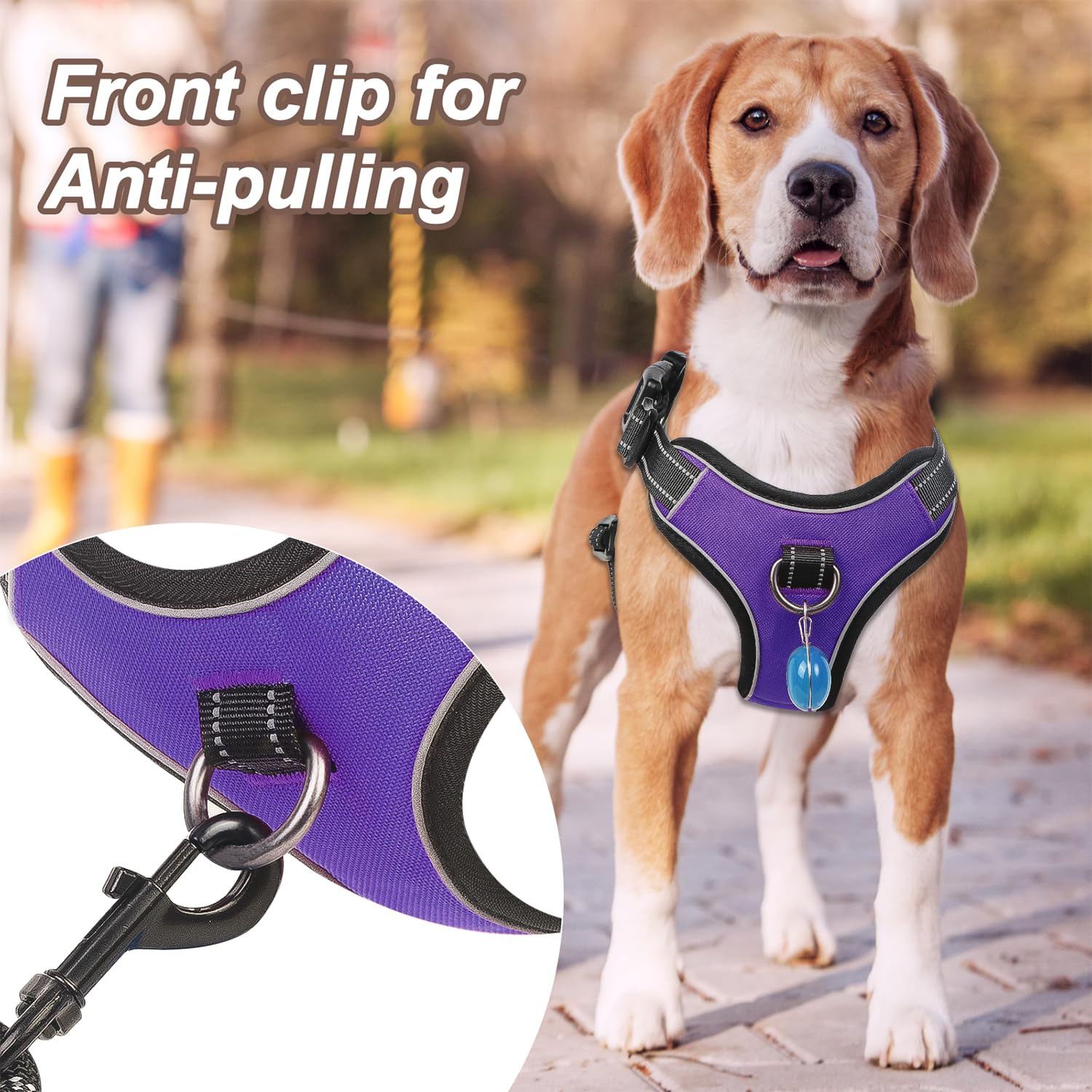 Perperqer Dog Harness Purple No Pull Y Shaped for Medium Sized Dog, Small to Large Dogs Reflective Adjustable Easy Walk Puppy Ha