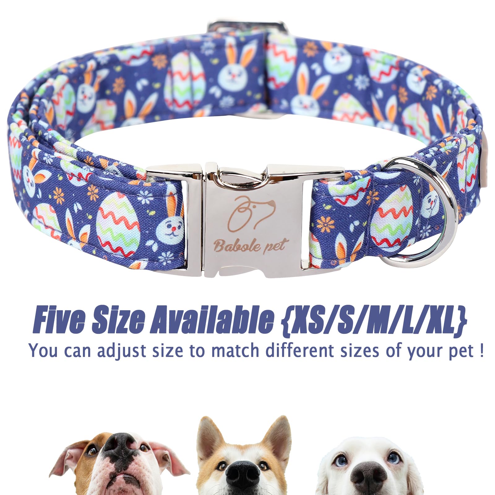 Babole Pet Easter Dog Collar, Cute Easter Bunny Eggs Pet Collar With Metal Buckel, Durable Adjustable Holiday Dog Collars For Sm