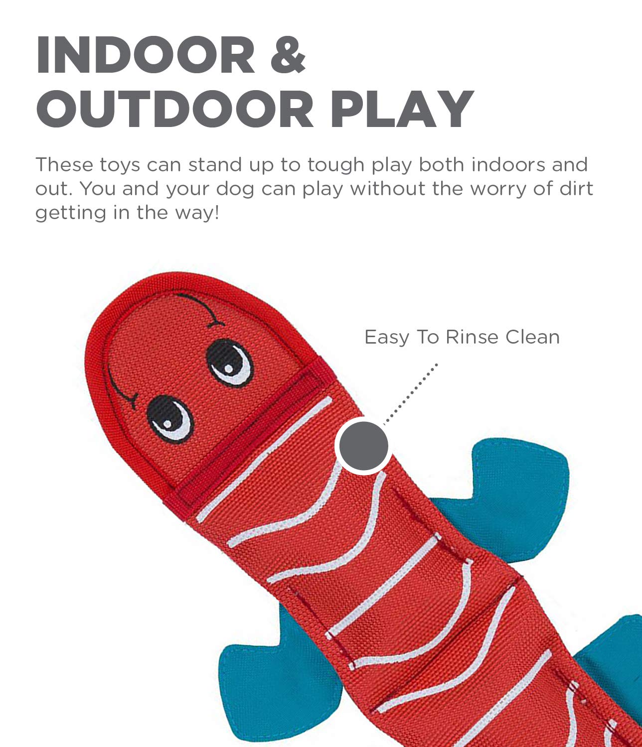 Outward Hound Fire Biterz Red Lizard Plush Firehose Material Interactive Dog Toy, Medium