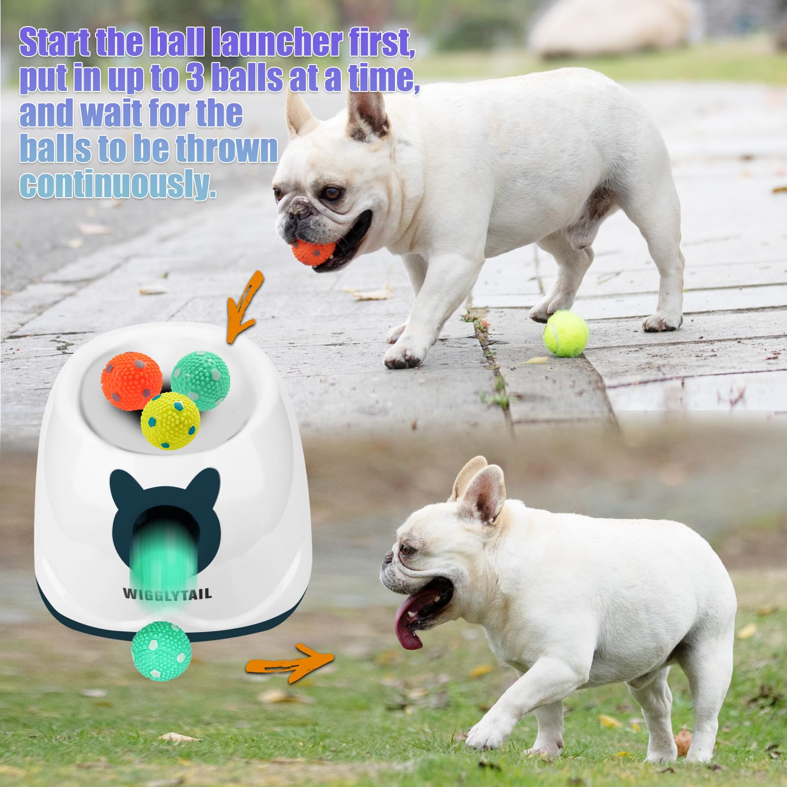 Wigglytail Automatic Ball Launcher For Dogs, Dog Ball Fetch Machine With Remote Control, Interactive Pet Self Playing For Small