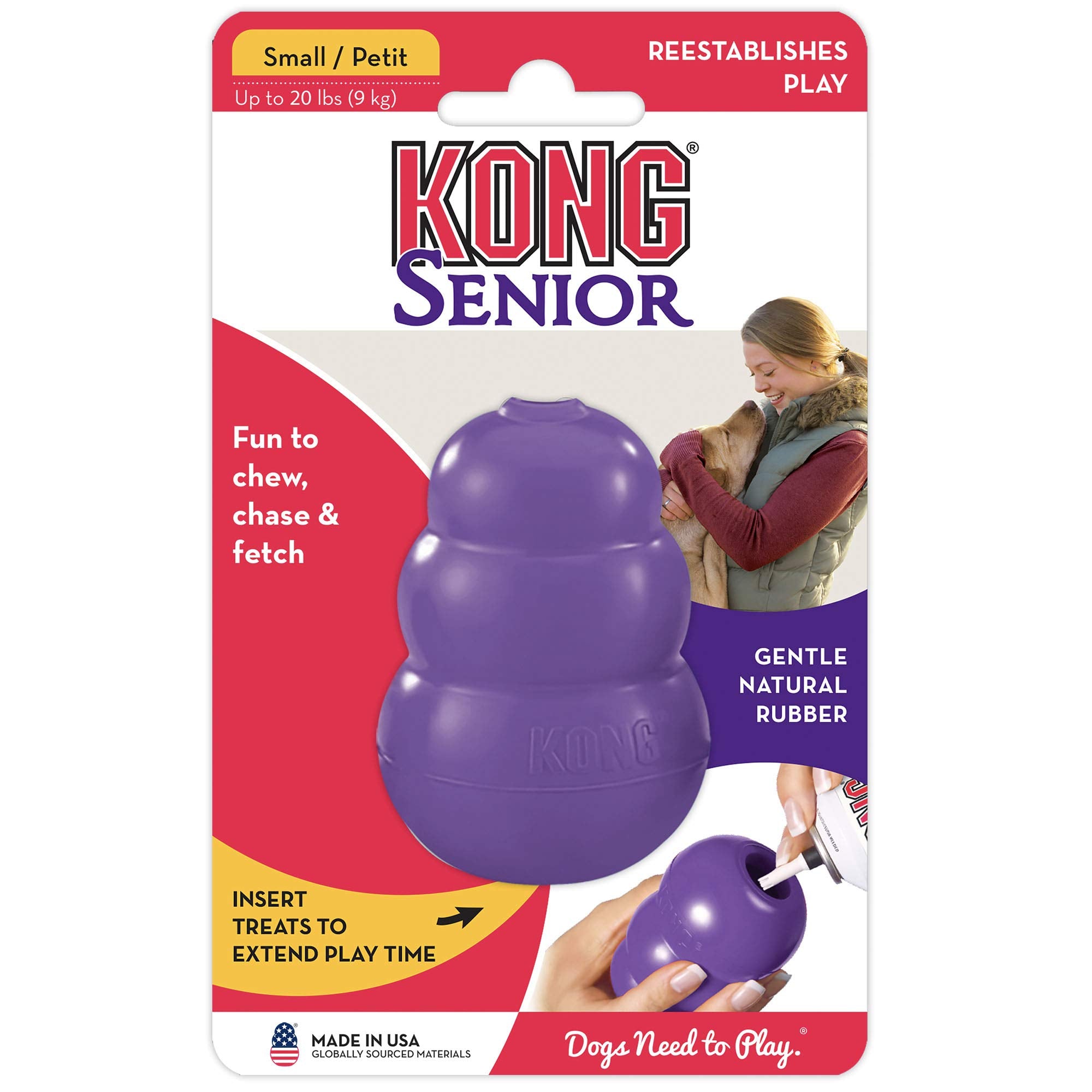 KONG - Senior Dog Toy - Gentle Natural Rubber - Fun to Chew, Chase and Fetch - For Small Dogs