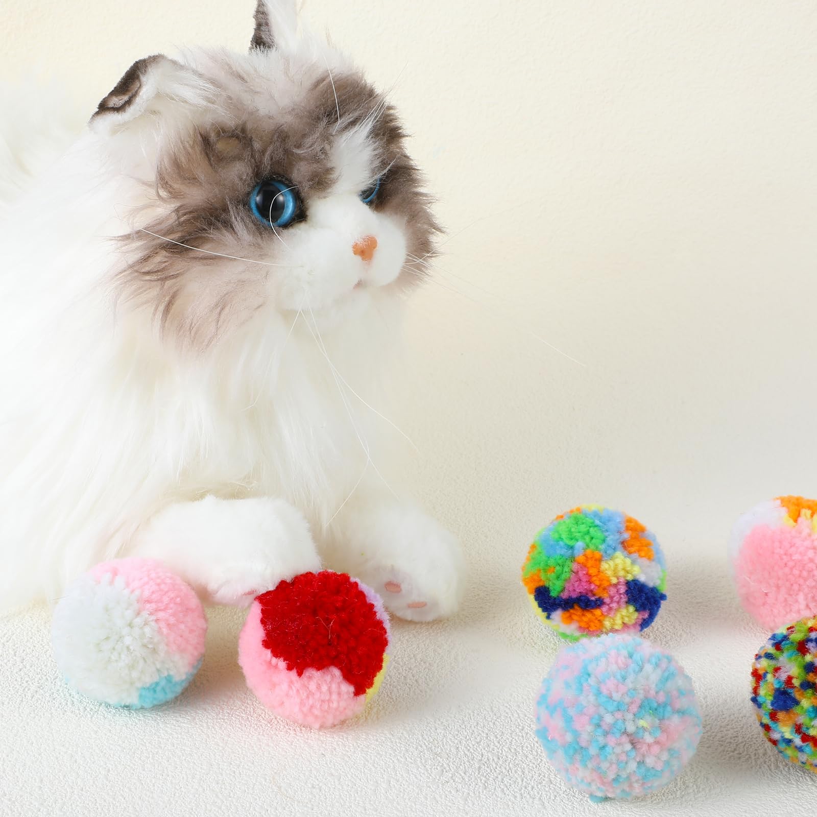 6 Pcs Soft Plush Cat Ball 2 Inch Rainbow Cat Toy Colorful Pom Pom Small Plush Kitty Soft Woolen Yarn Puffs For Indoor Cats Kitte