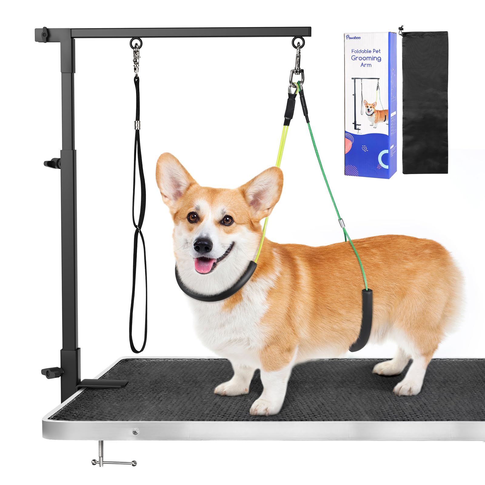 Pawaboo Pet Grooming Arm With Clamp, Dog-Grooming-Arm Dog Grooming Stand And Free Two No Sit Haunch Holder With Grooming Loop, F