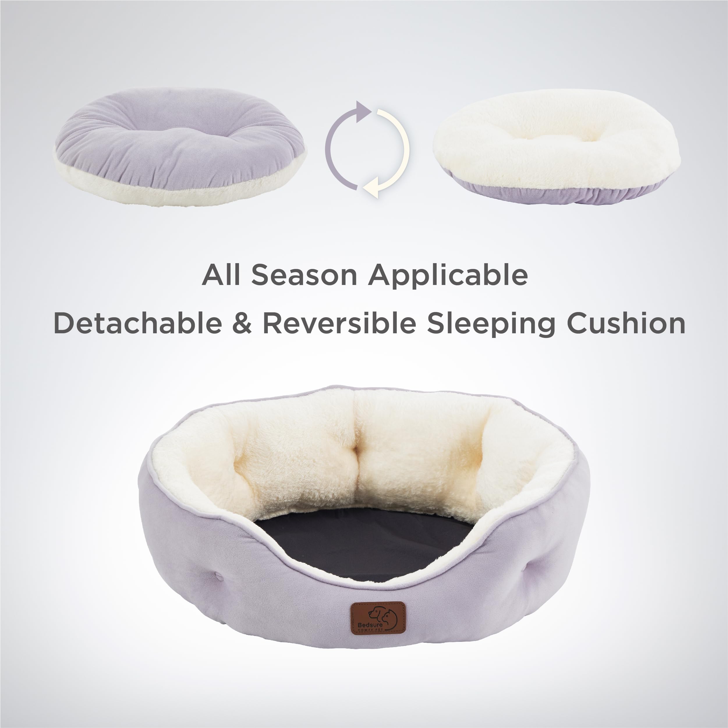 Bedsure Dog Beds For Small Dogs - Round Cat Beds For Indoor Cats, Washable Pet Bed For Puppy And Kitten With Slip-Resistant Bottom, 20 Inches, Misty Lilac