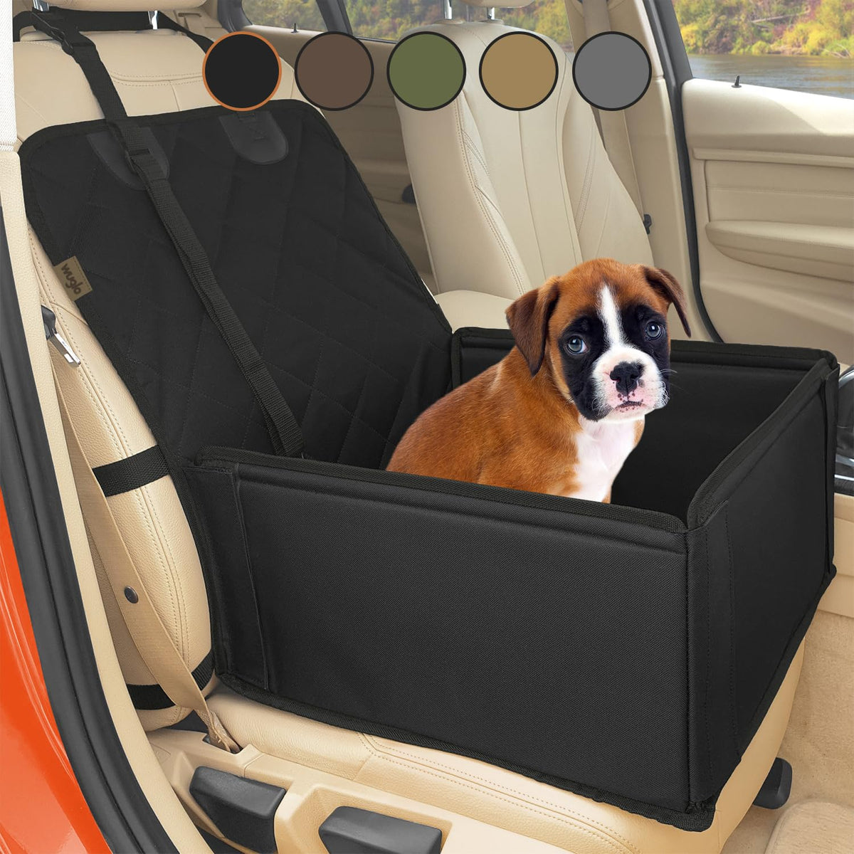 Extra Stable Dog Car Seat - Robust Car Dog Seat Or Puppy Car Seat For Small To Medium-Sized Dogs - Reinforced Walls And 3 Belts - Waterproof Pet Car Seat For Back And Front Seat (Black)