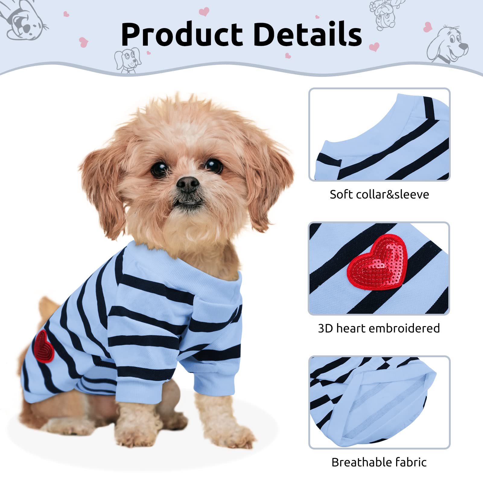 Preferhouse Pet Dog Striped T-Shirt Dogs Cats Cotton Vest Spring Summer Pet Apparel Tee Shirt Suitable For Small And Medium Large Pets French Bulldog Bichon