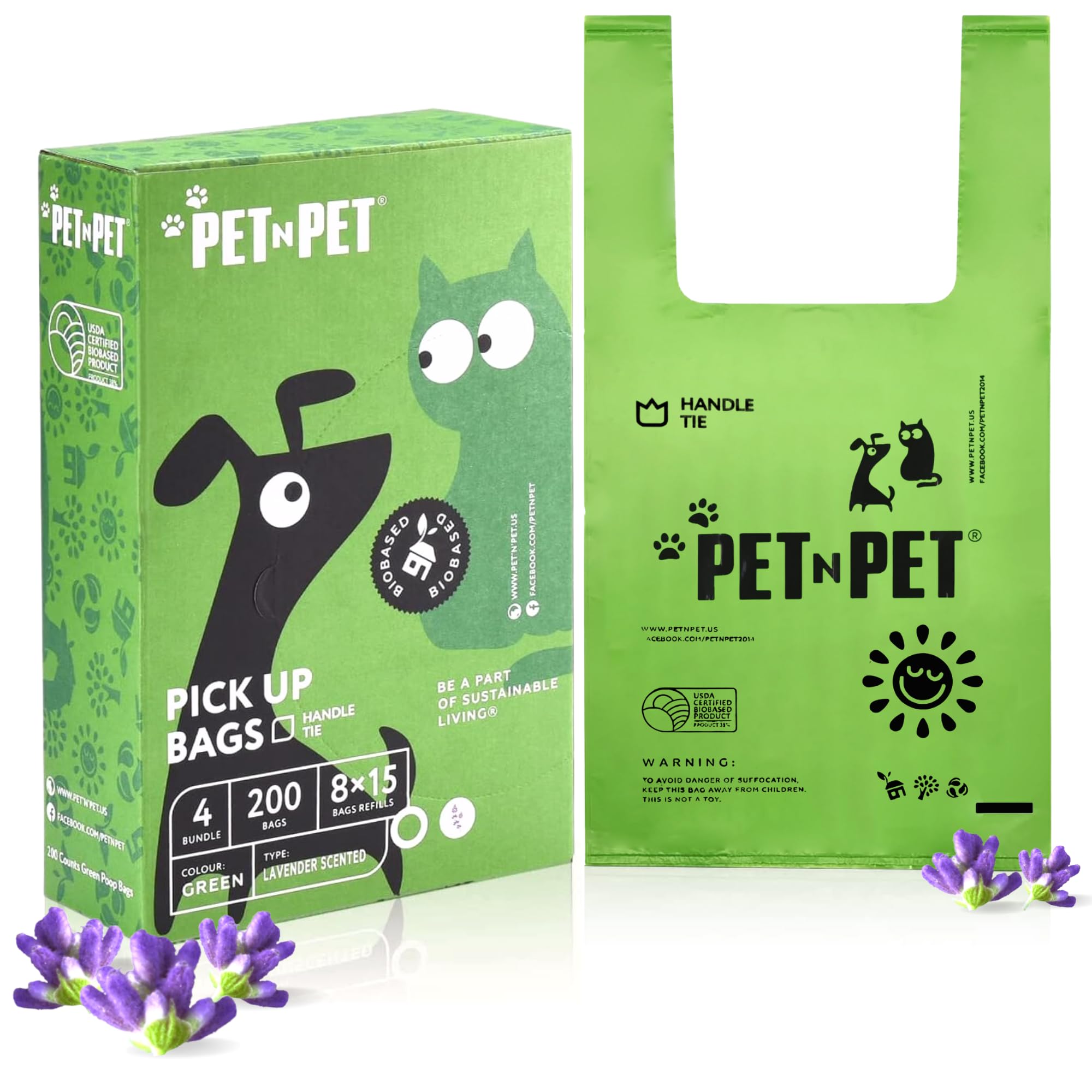Pet N Pet Dog Poop Bag Scented, Lavender Dog Poop Bags Refills, Dog Bags For Poop With Tie Handles, 200 Counts Dog Waste Bags Usda Certified 38% Biobased Doggie Poop Bags
