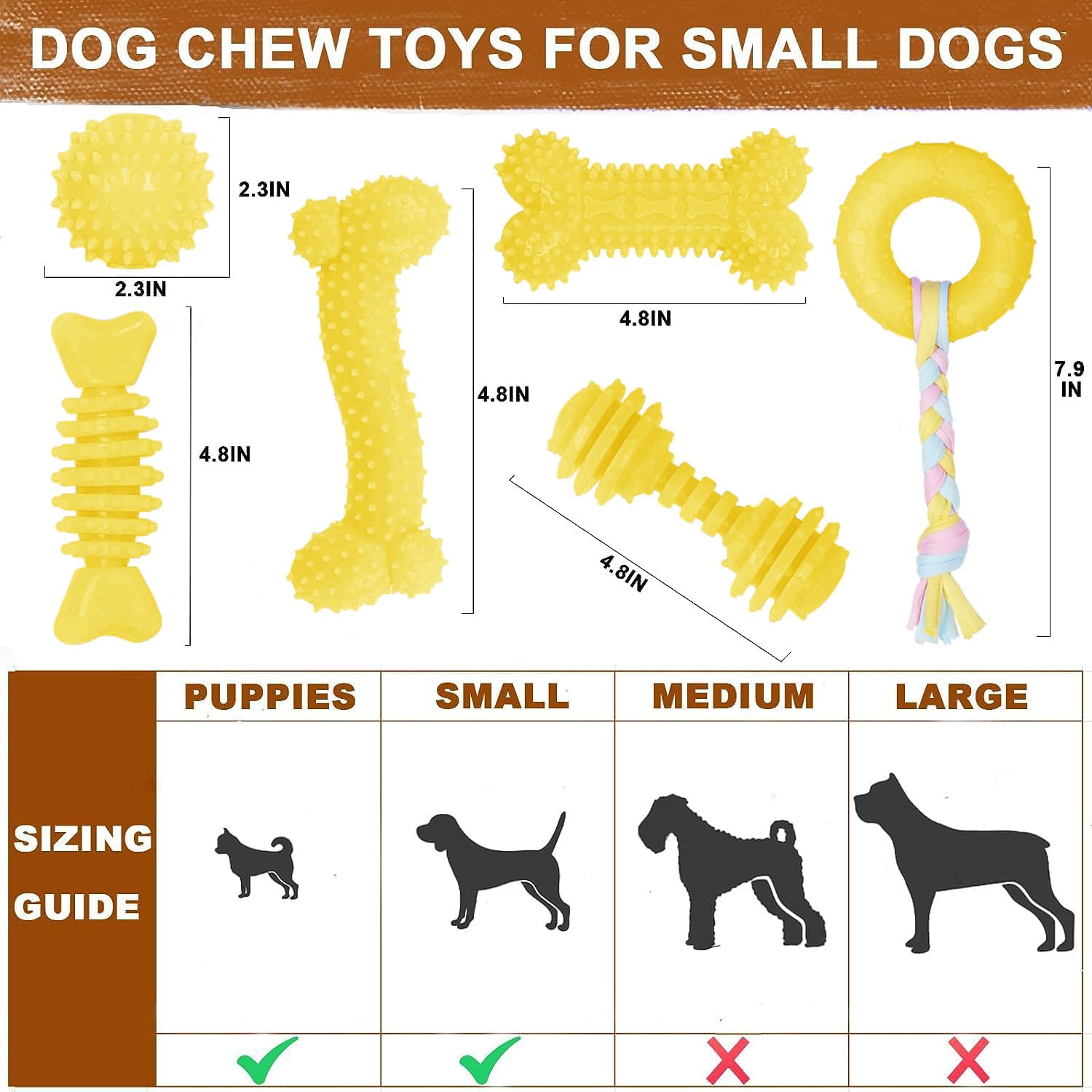 Puppy Toys, 6 Pack Dog Chew Toys For Puppy, Cute Yellow Small Dog Toys, Teething Toys For Puppies, Soft Durable Interactive Chew