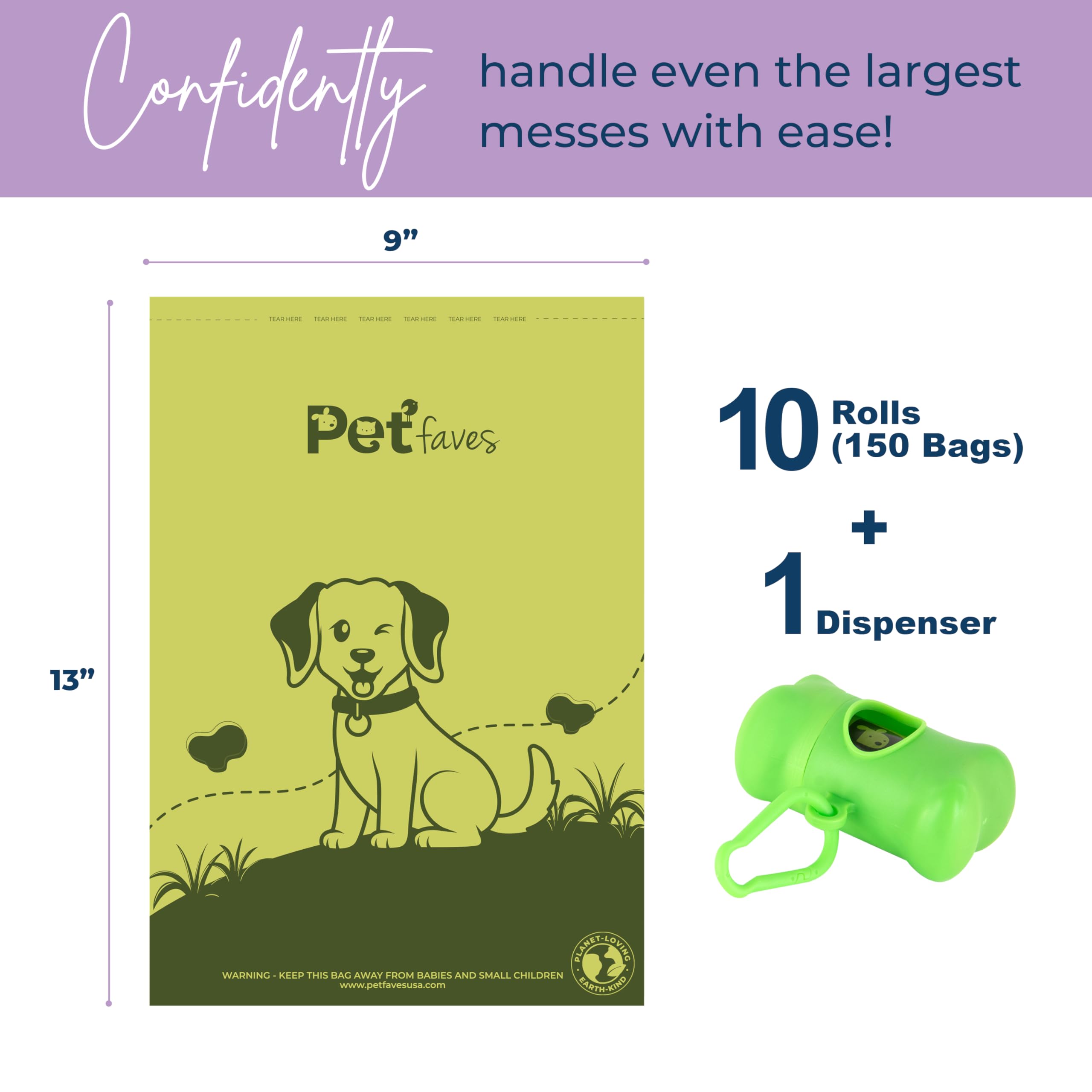 Pet Faves Eco-Friendly Dog Poop Bags -100% Leak-Proof, Strong And Extra Long Doggie Poop Bags For Dogs And Cats Waste Bag, Laven