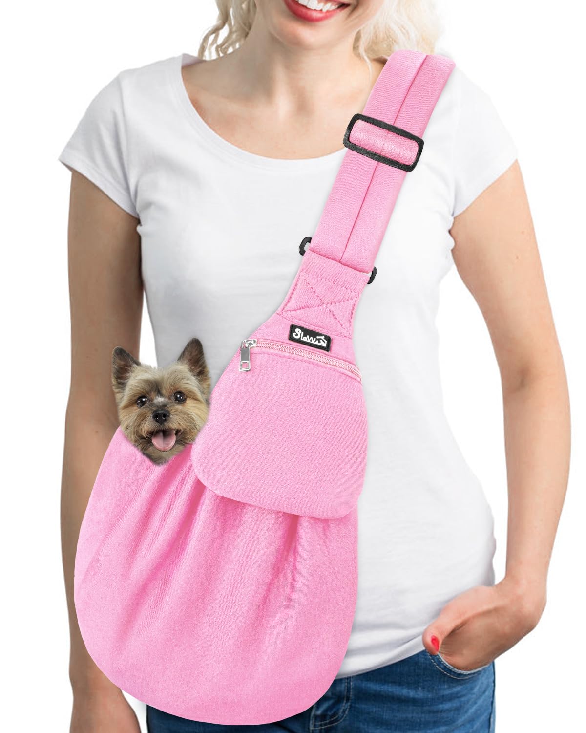 Lukovee Pet Sling, Hand Free Dog Sling Carrier Adjustable Padded Strap Tote Bag, Shoulder Bag with Safety Belt & Front Pocket fo