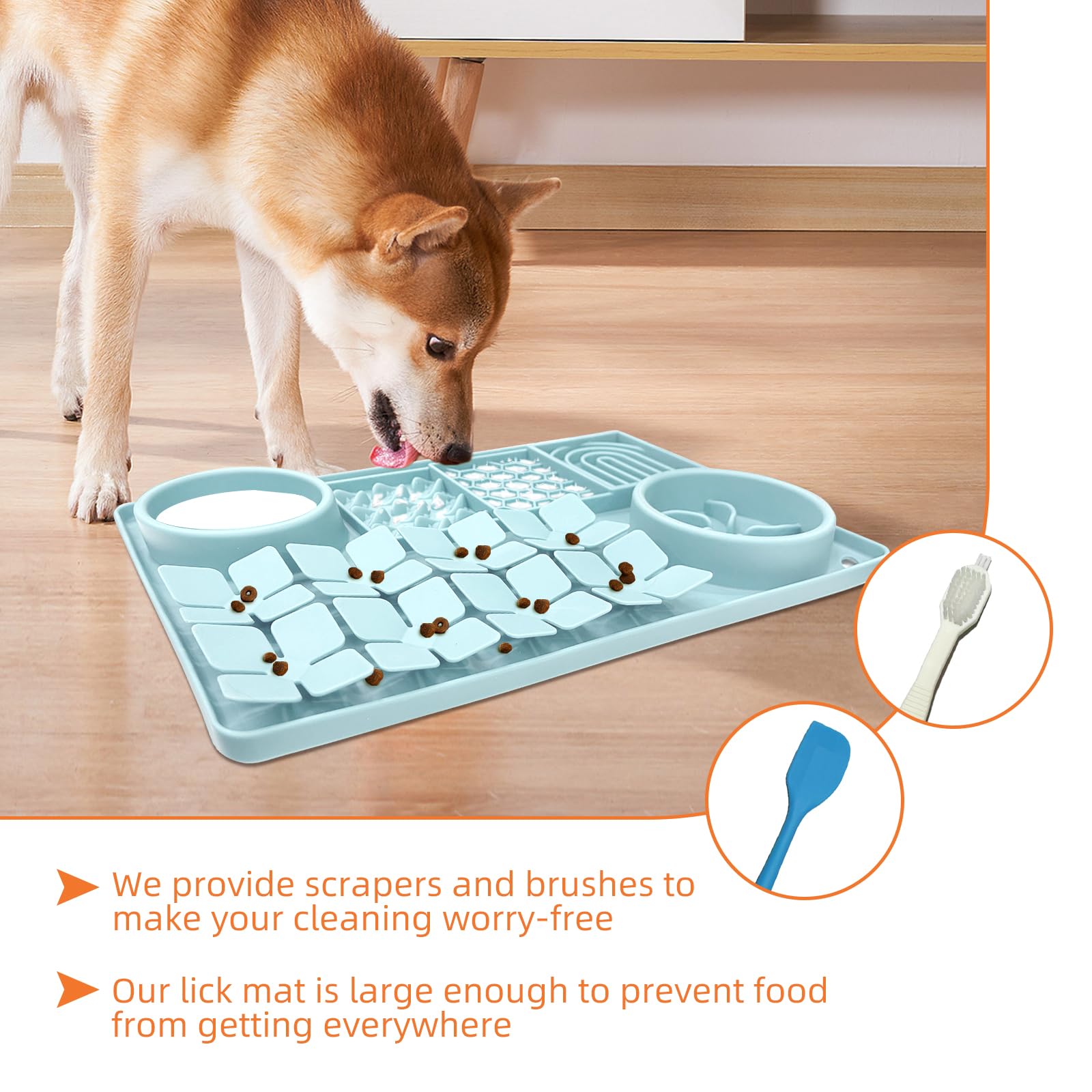 Lick Mat for Dogs Includes Brush and Scraper, Snuffle Mat Silicone Anti-chocking Pet Dish, Non-Slip Dog Licking Bowl Interactive