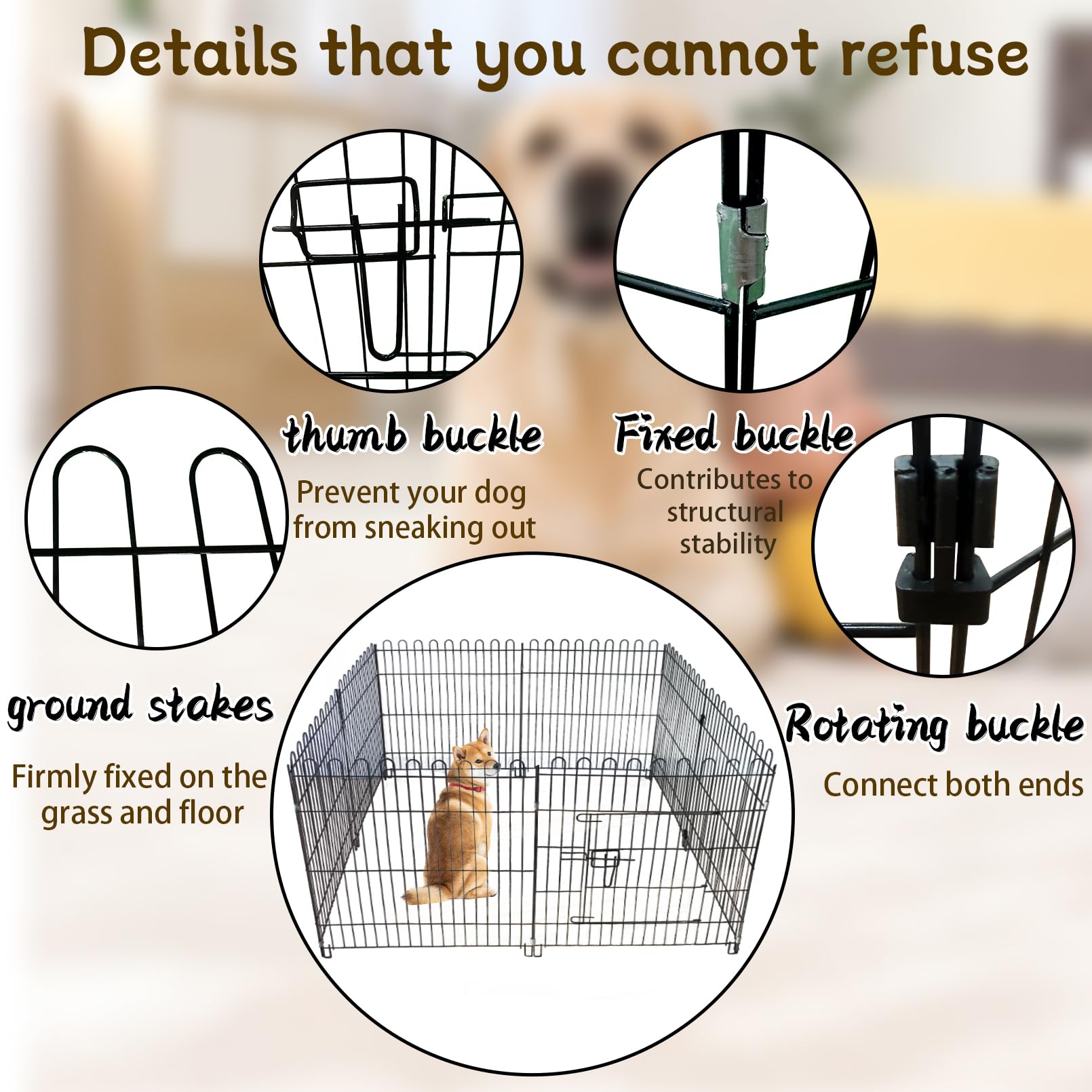 Muyg Foldable Metal Dog Playpen, Portable Pet Pen Puppy Exercise Pens 8 Panels Small/Medium Dogs Fence For Yard Indoor&Outdoor R