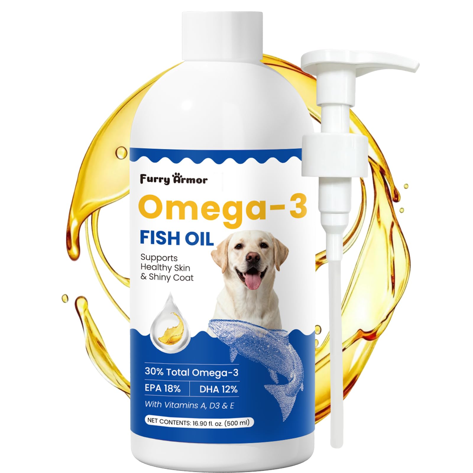 Furry Armor Omega-3 Fish Oil for Dogs & Cats - IFOS Certified 5-Star - High Potency 30% EPA+DHA from Wild Small Fish - Supports 