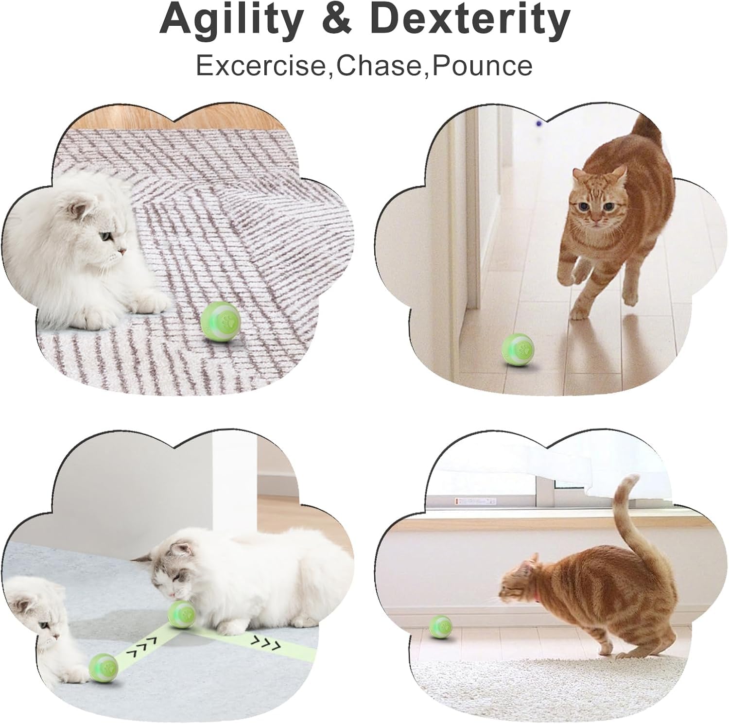 Sealon Electric Interactive Cat Toy Ball(Green 4 Pack) Indoor Cat Play Ball, Suitable For Cats Over 6 Months For Exercise, Weigh
