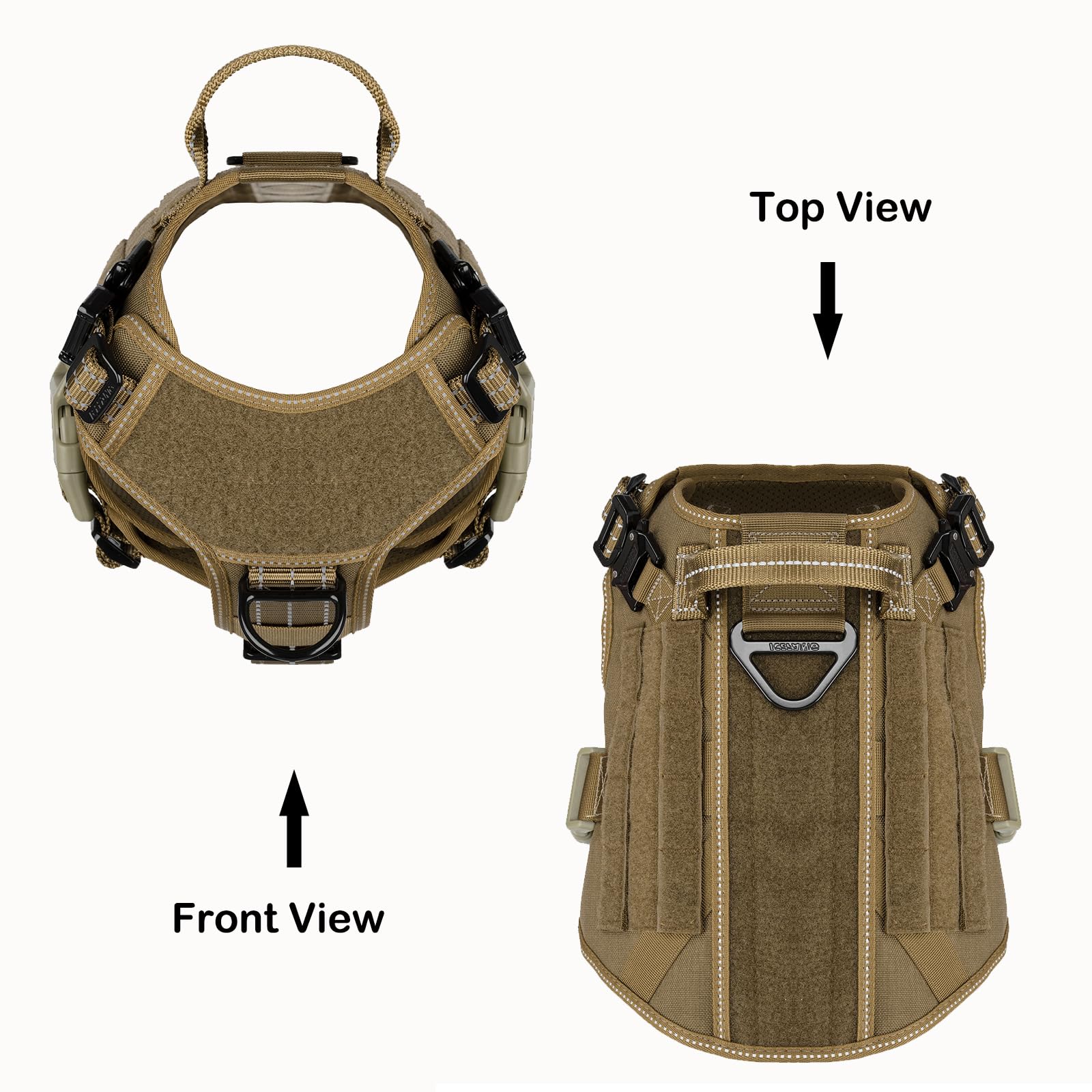 Icefang Tactical Dog Harness,Medium Size, 2X Metal Buckle,Working Dog Molle Vest With Handle,No Pulling Front Leash Clip,Hook And Loop Panel