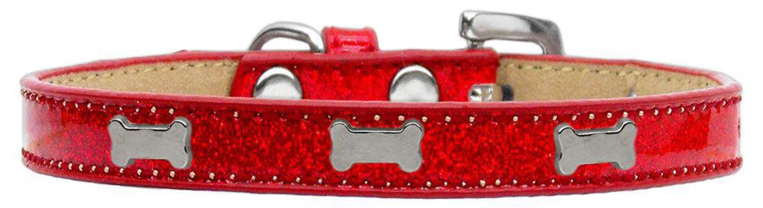 Mirage Pet Products 633-1 RD14 Bone Widget Dog Collar, Size 14, Silver/Red