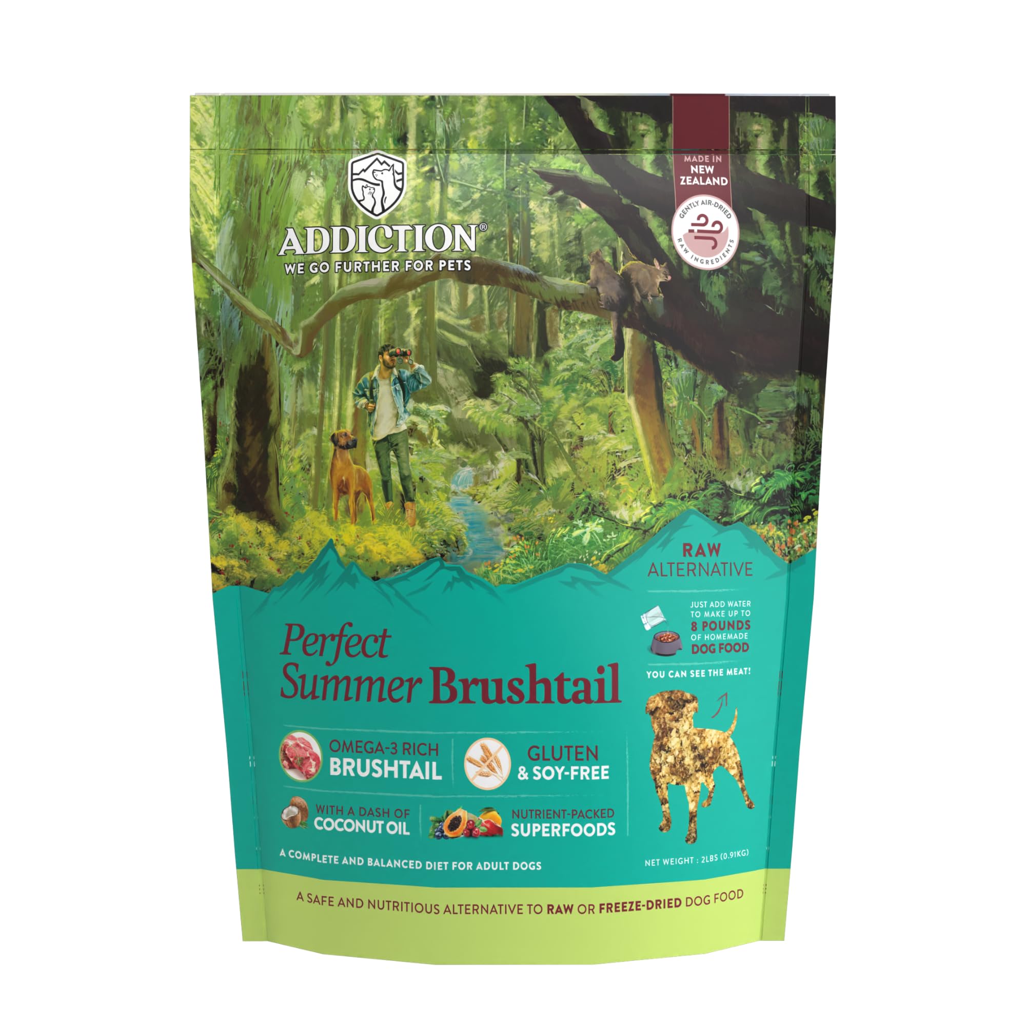 Addiction Perfect Summer Brushtail Air-Dried Grain-Free Dog Food - Complete Meal or Topper with Natural Ingredients for Digestiv