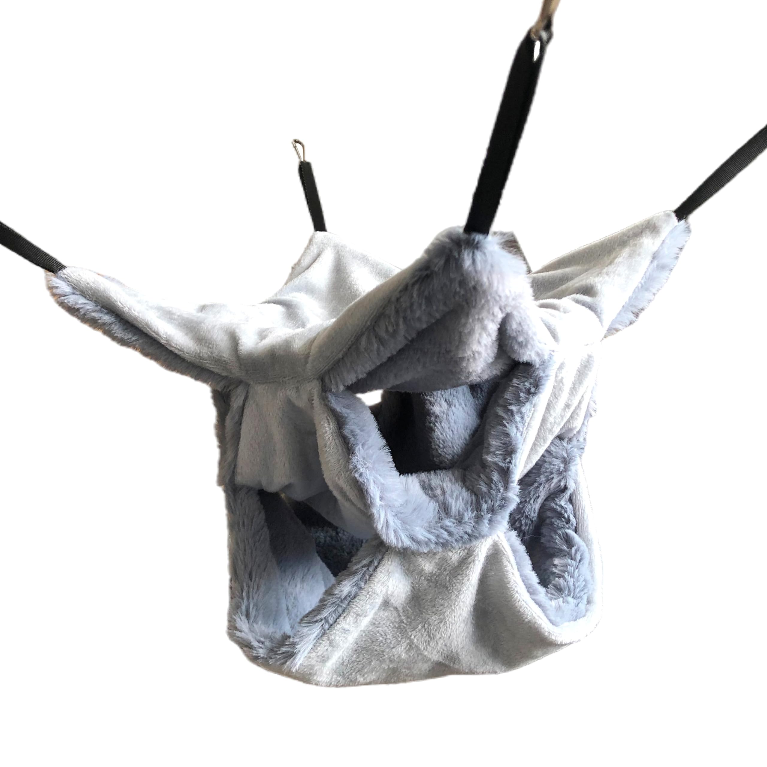 Vedem Small Animals Warm Plush Triple Bunkbed Cage Hanging Hammock Bed Hideout For Sugar Glider Ferret Squirrel (Grey)