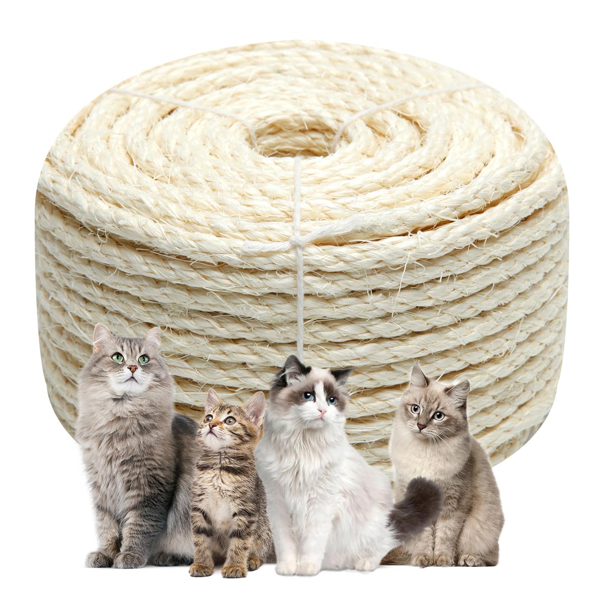 White Sisal Rope 1/4 Inch By 65-Feet For Cat Scratching Post Tree Tower Replacement Repair And Replace, Diy Hemp Twine Rope For 