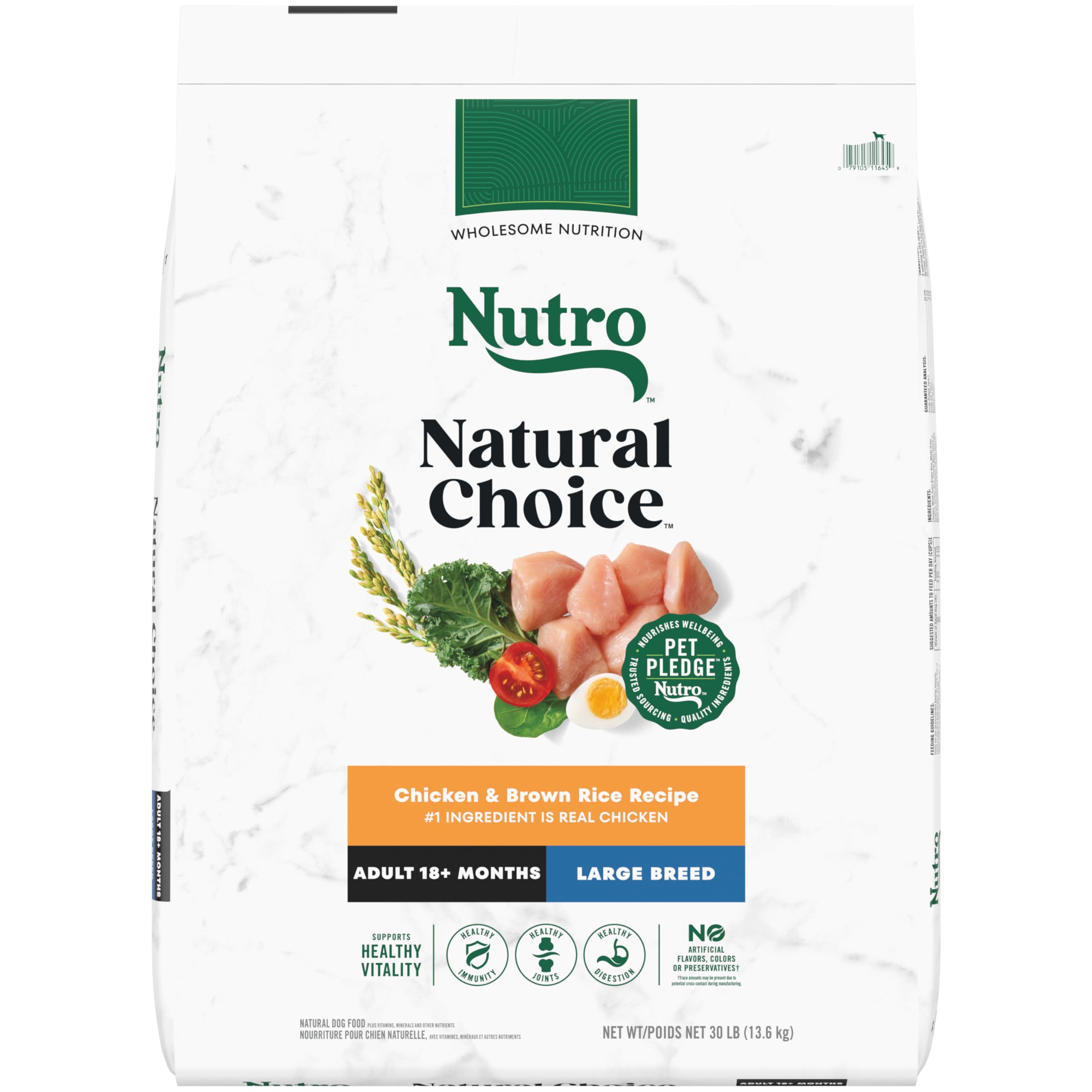 Nutro Natural Choice Adult Large Breed Dry Dog Food, Chicken and Brown Rice Recipe, 30 lbs.