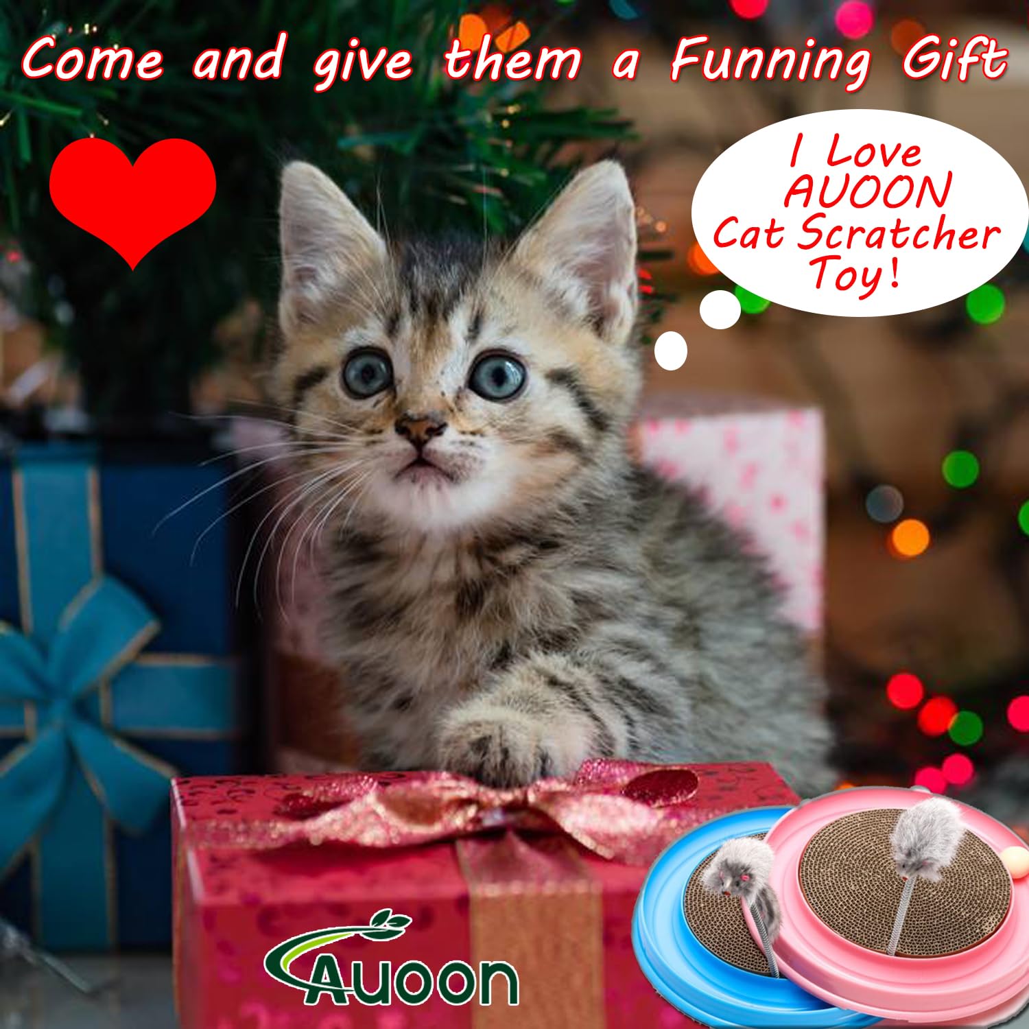 AUOON Cat Scratcher, Scratch Pad, Post Pad Interactive Training Exercise Mouse Toy with Ball (Milk Shake)