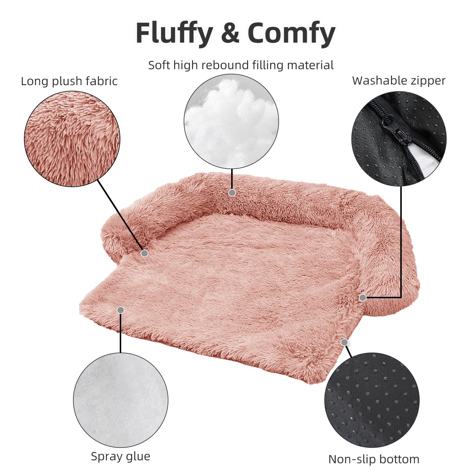 GGIB Calming Dog Bed - Fluffy Plush Mat, Removable Washable Cover, Extra Large 53"x39.3"x6", Pink for Dogs and Cats