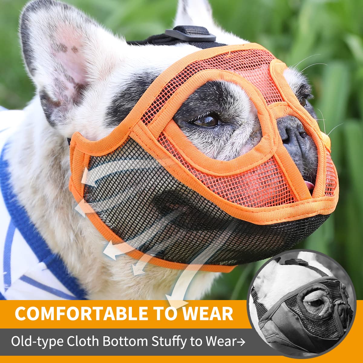 Barkless Short Snout Dog Muzzle, Breathable Mesh Flat Faced Muzzle For French Bulldog Shih Tzu And Pug, Mask Bulldog Mouth Cover