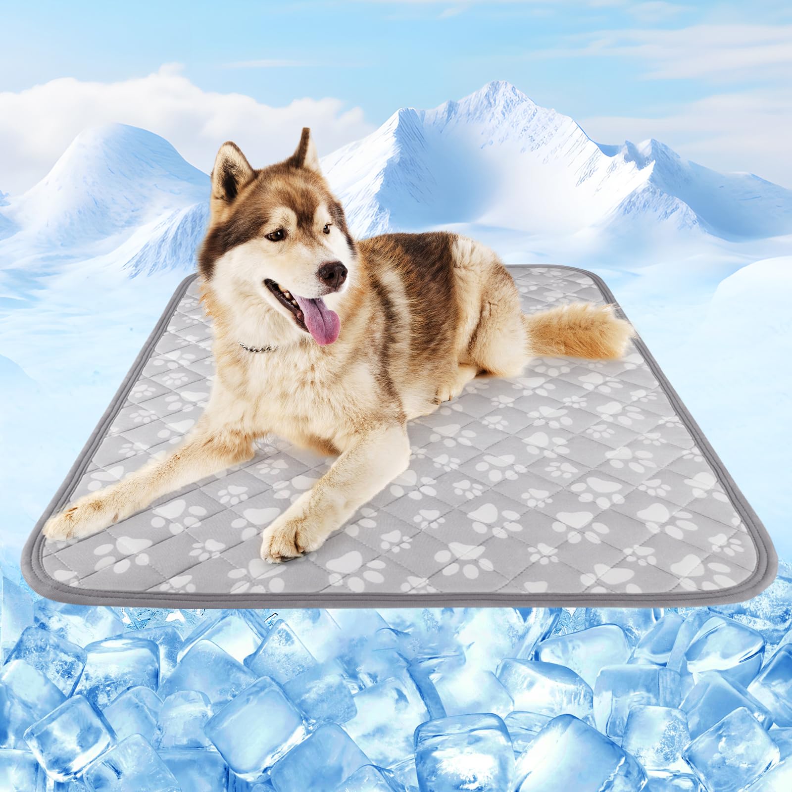 Rywell Cooling Mat for Dogs New Grey Edition, 36''x 27''Endothermic Color Changing Arc-Chill Cooling Fiber,Washable Non-Toxic Su
