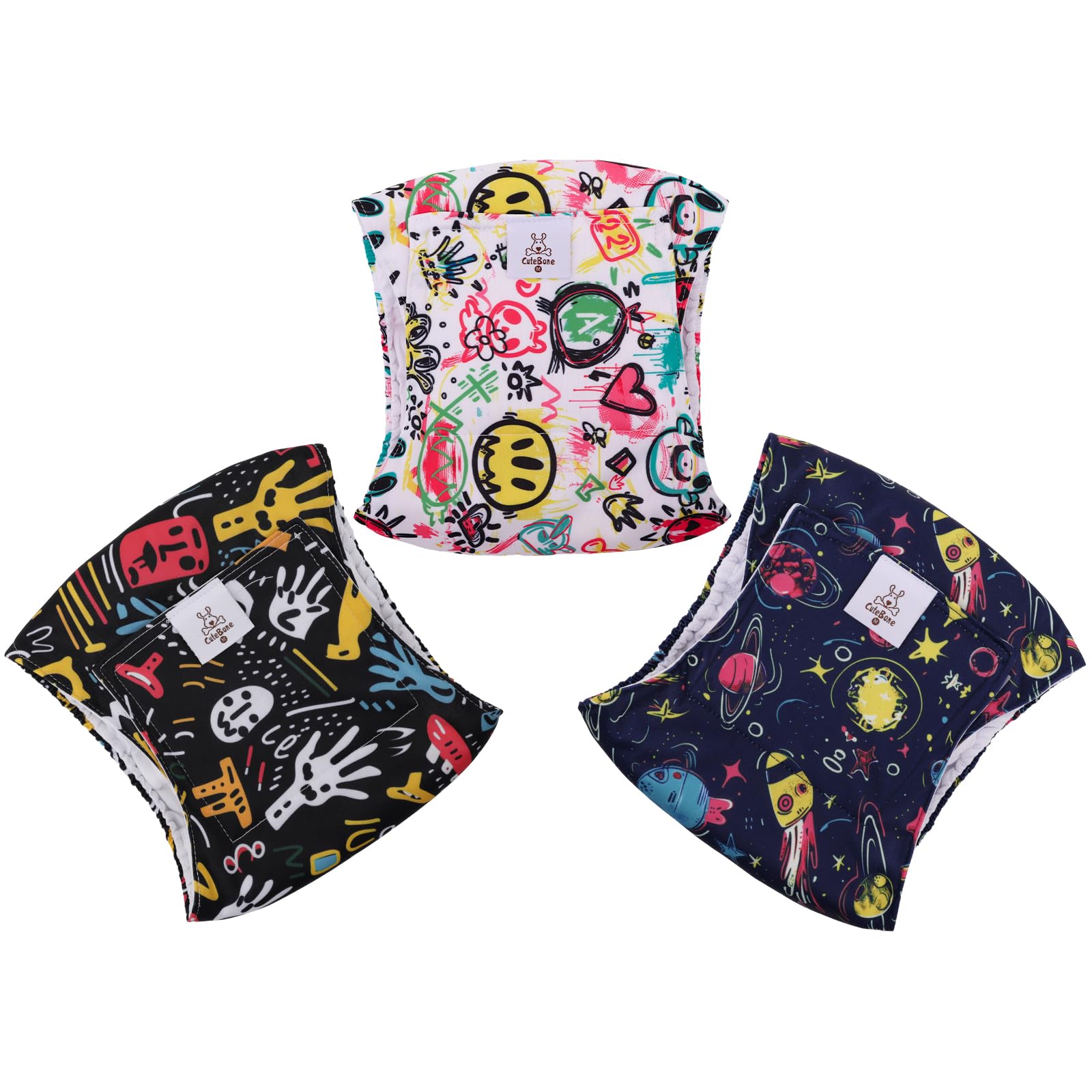 Cutebone Dog Diapers Male Washable Belly Band For Male Dogs Wraps Black 3Pcs A Pack Dm54Xs
