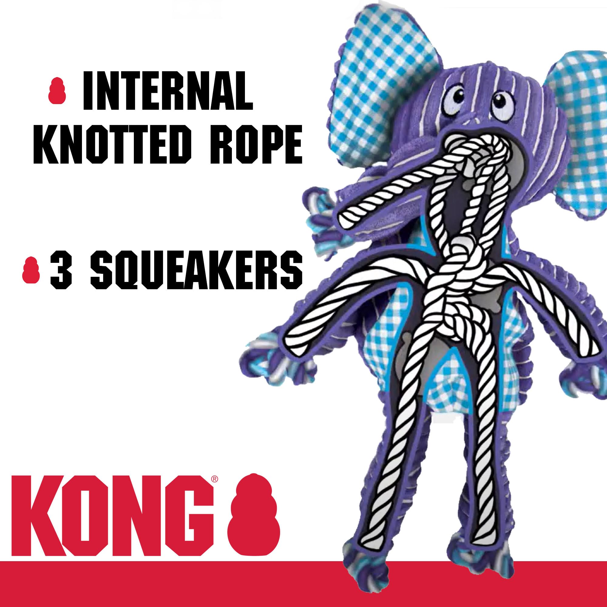 Kong Floppy Knots Combo Dog Toy - Hippo And Elephant Bundle - Interal Knotted Rope With Squeakers And Less Stuffing - Medium/Lar