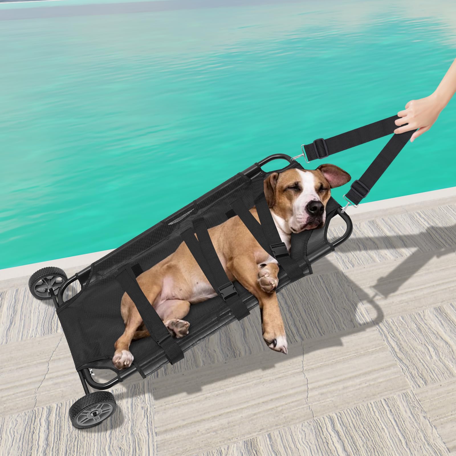 Wdzczdoo Black Animal Stretcher Pet Trolley, 45X27 Inch, Max 220Lbs Capacity, Ideal For Large Dog Breeds, Veterinary Transport,