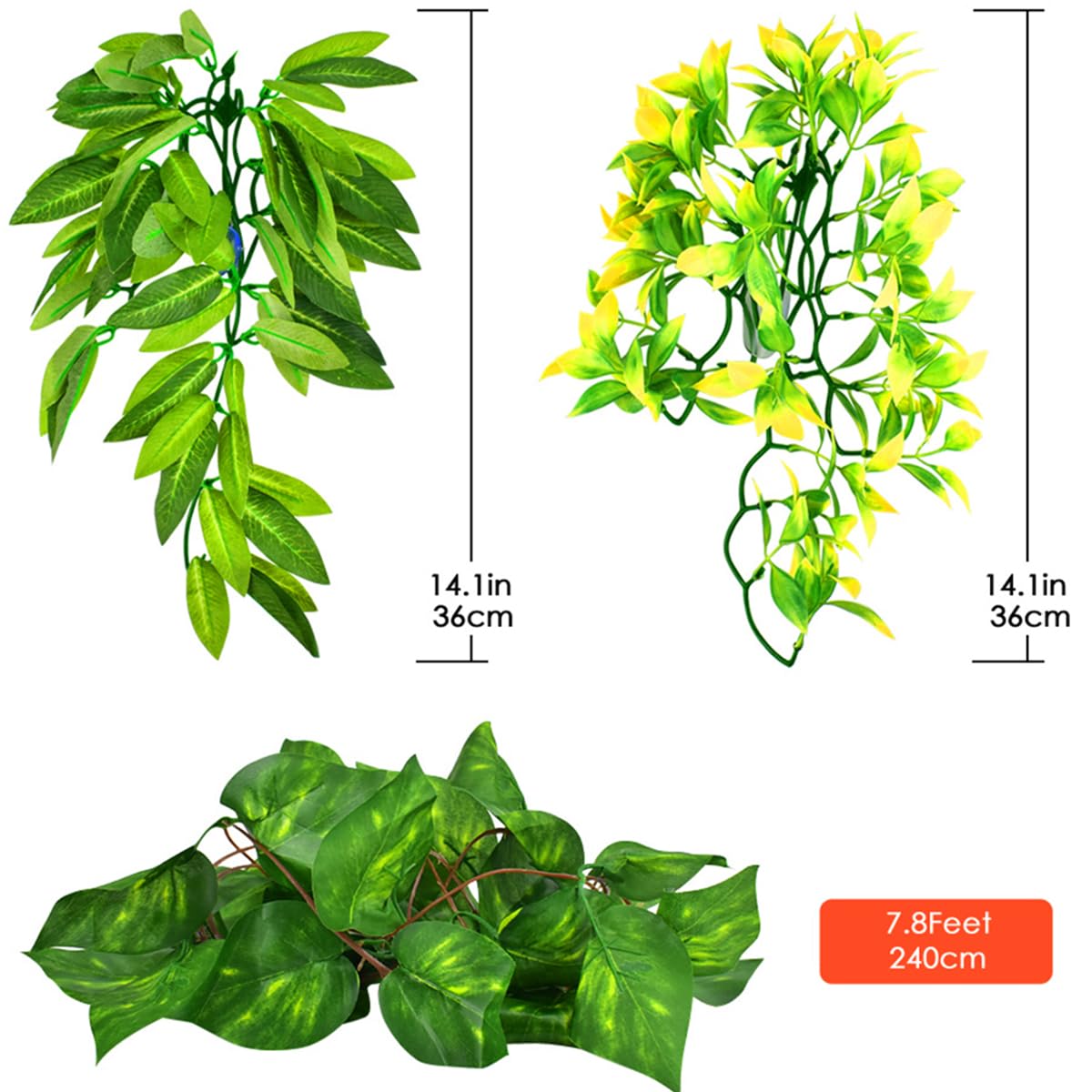 KATUMO Reptile Plants, 3 PCS Amphibian Hanging Plants with Suction Cup for Lizards, Geckos, Bearded Dragons, Snake, Hermit Crab