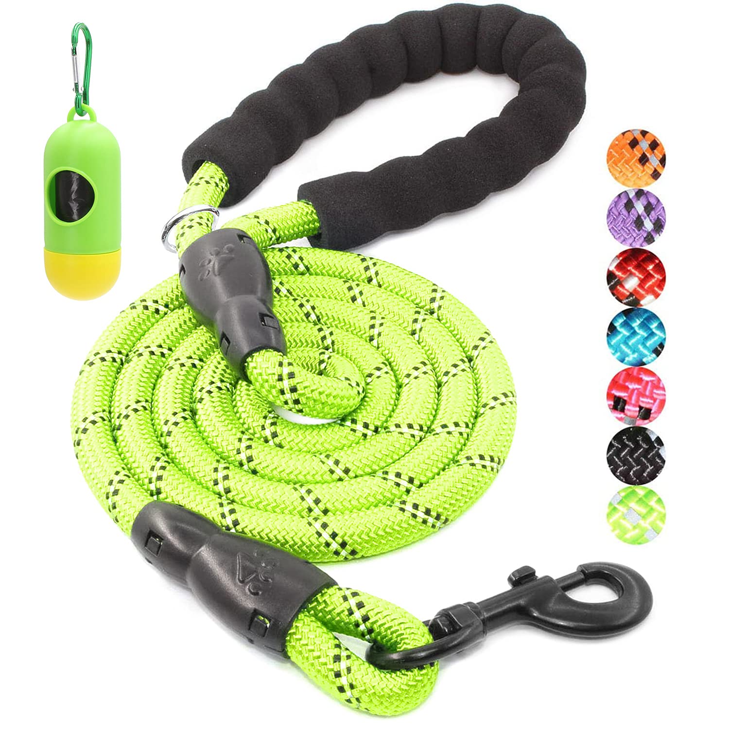 Baapet 2/4/5/6 Ft Dog Leash With Comfortable Padded Handle And Highly Reflective Threads For Small Medium And Large Dogs (4Ft-1/2'', Green)