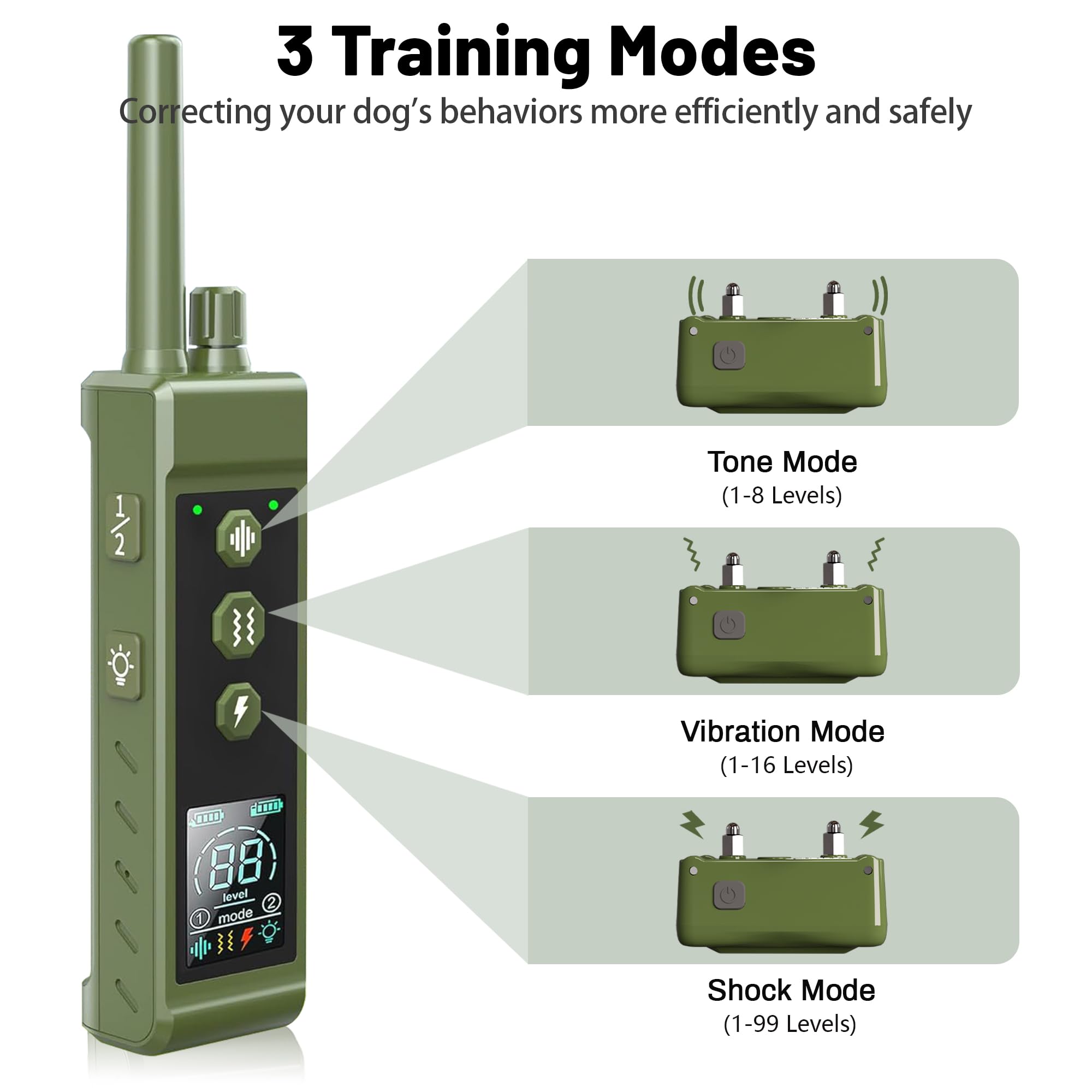 Shock Collar For Dogs - 4265Ft Waterproof Training Collar With Flashing Light For Small Medium Large Dogs With Rechargeable Remo