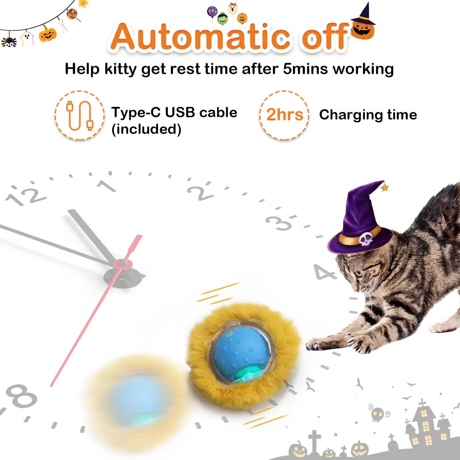 Giociv Interactive Cat Toy Ball - Fast Rolling, Motion Activated Chirping, Hide and Seek Mouse Game for Halloween Party